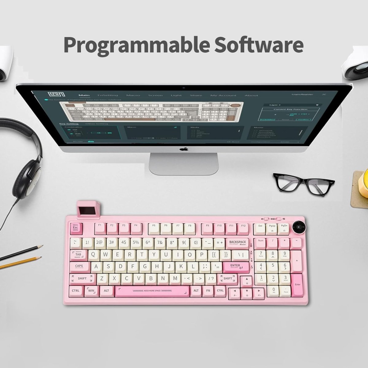 2.4G/USB - C Mechanical Keyboard with Customizable Display Screen - Keys Caps