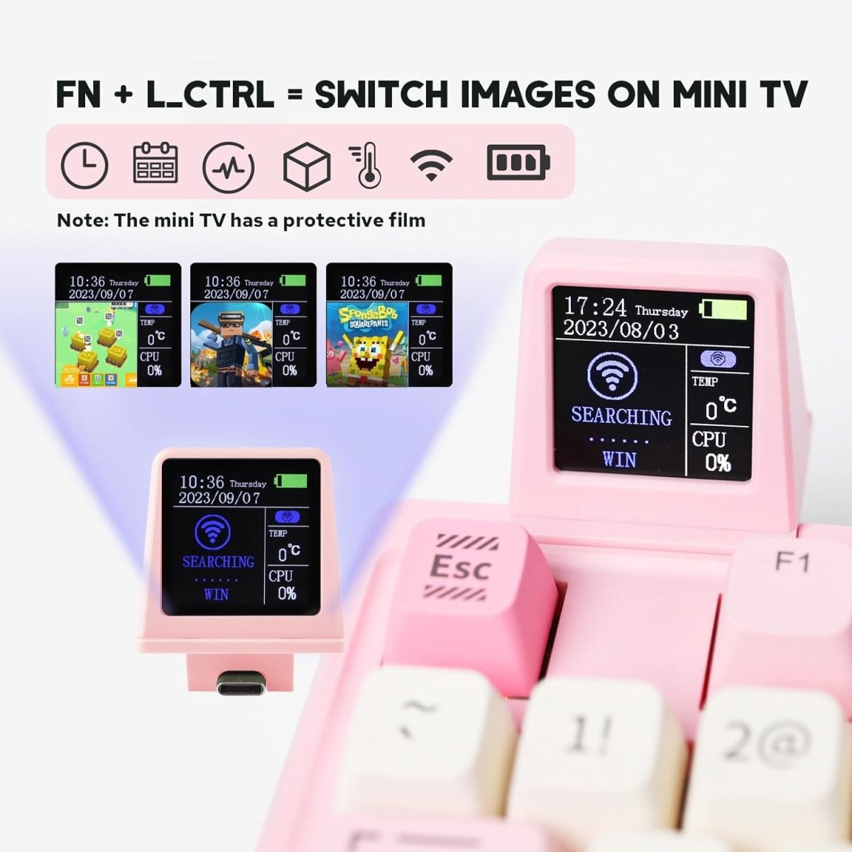 2.4G/USB - C Mechanical Keyboard with Customizable Display Screen - Keys Caps