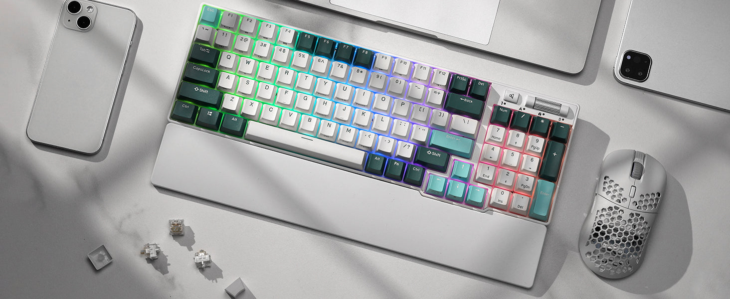 Wireless Triple Mode Hot Swappable Mechanical Gaming Keyboard w/Wrist Rest - KeysCaps