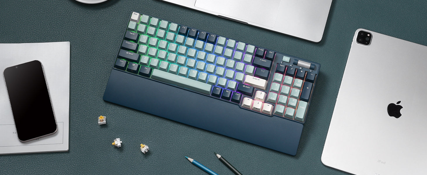 Wireless Triple Mode Hot Swappable Mechanical Gaming Keyboard w/Wrist Rest - KeysCaps
