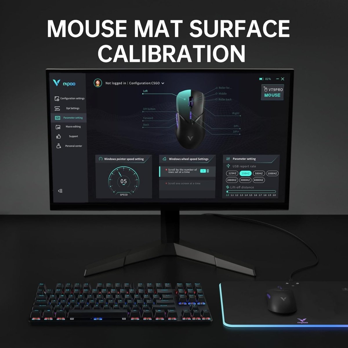 4K Wireless Gaming Mouse 26000 DPI Lightweight 180h Battery Life, On - Board Memory - Keys Caps