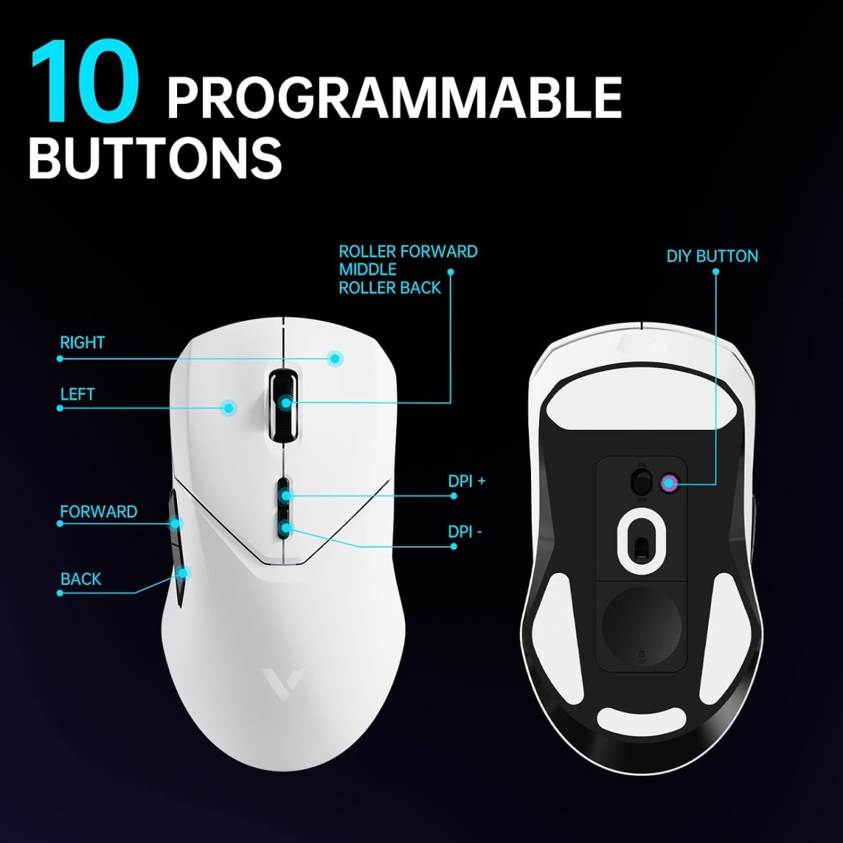 4K Wireless Gaming Mouse 26000 DPI Lightweight 180h Battery Life, On - Board Memory - Keys Caps