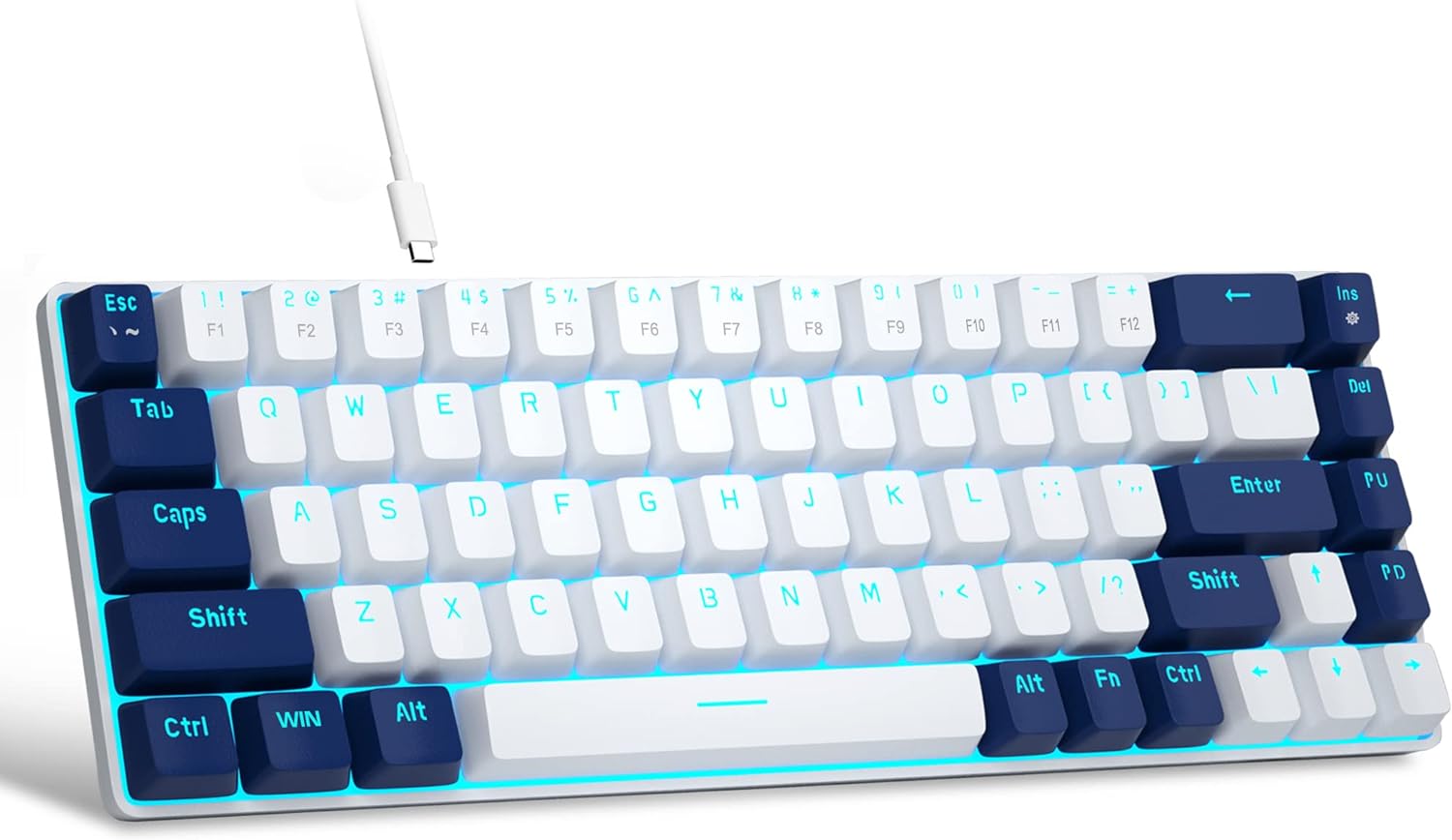 Portable Mechanical Gaming Keyboard LED Backlit Compact 68 Keys - KeysCaps
