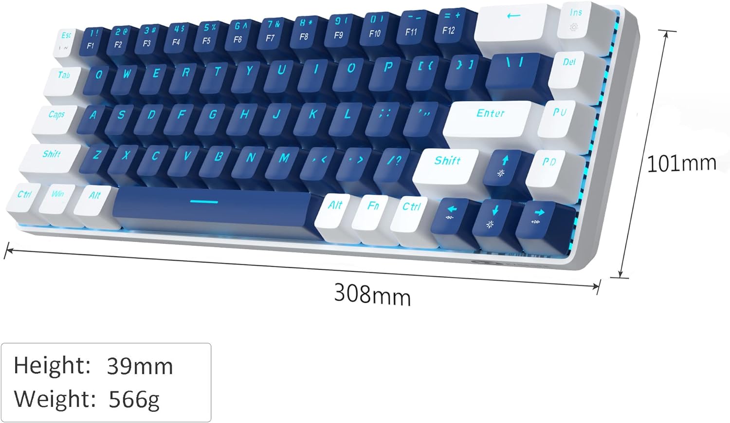 Portable Mechanical Gaming Keyboard LED Backlit Compact 68 Keys - KeysCaps
