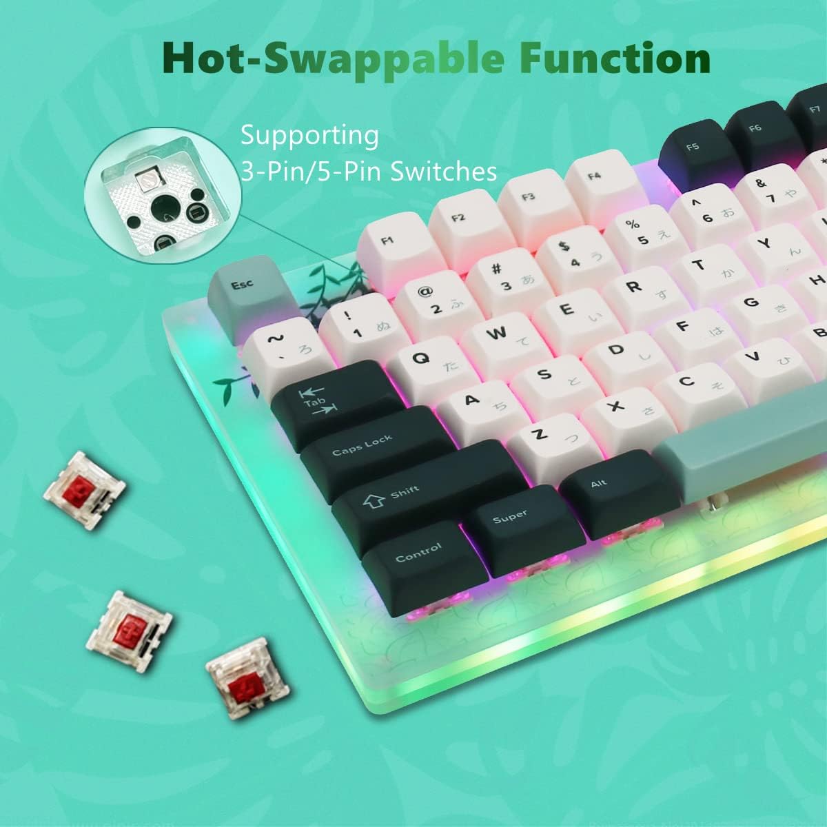 Gaming Mechanical Keyboard TKL Hot Swappable RGB with Plant Theme - KeysCaps