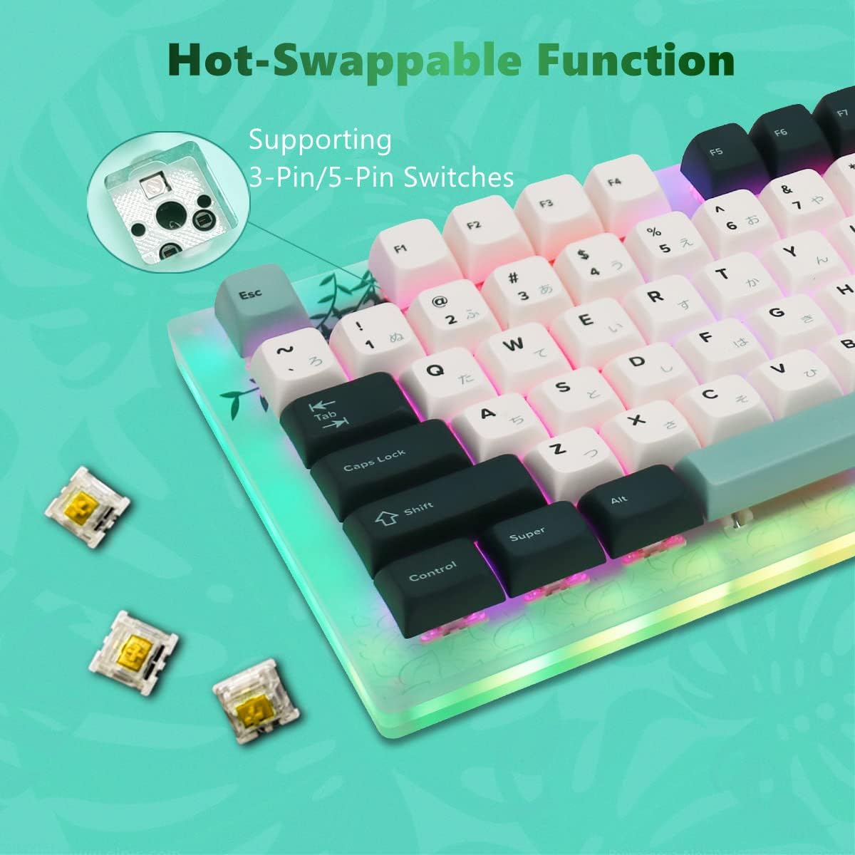 Gaming Mechanical Keyboard TKL Hot Swappable RGB with Plant Theme - KeysCaps
