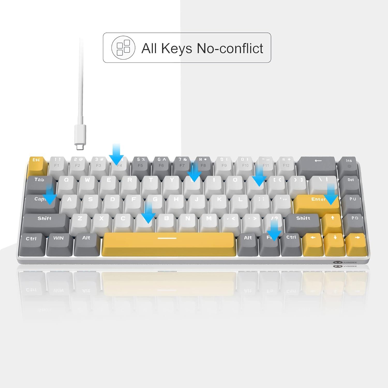 Portable Mechanical Gaming Keyboard LED Backlit Compact 68 Keys - KeysCaps