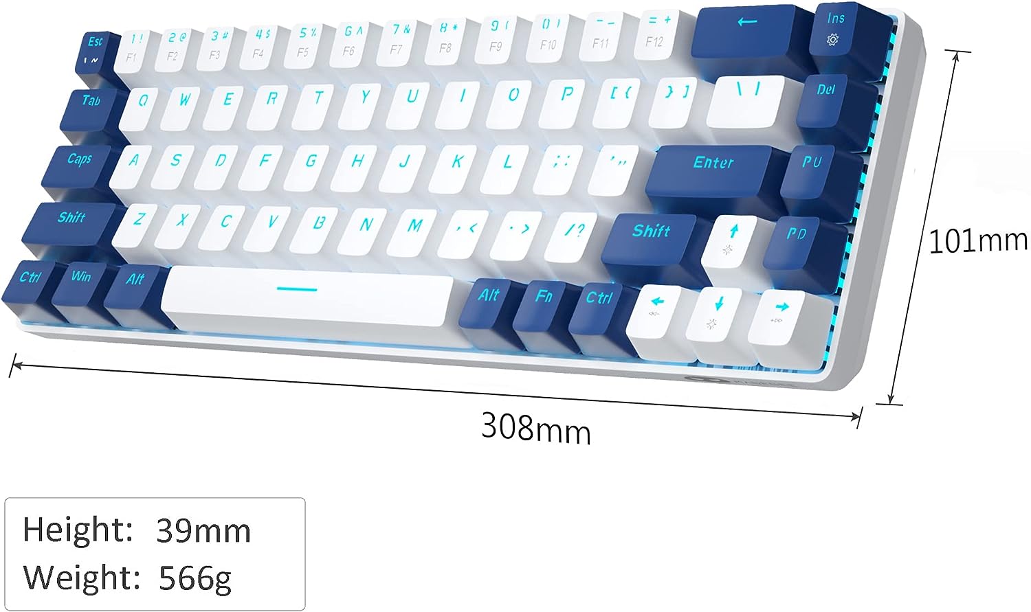 Portable Mechanical Gaming Keyboard LED Backlit Compact 68 Keys - KeysCaps
