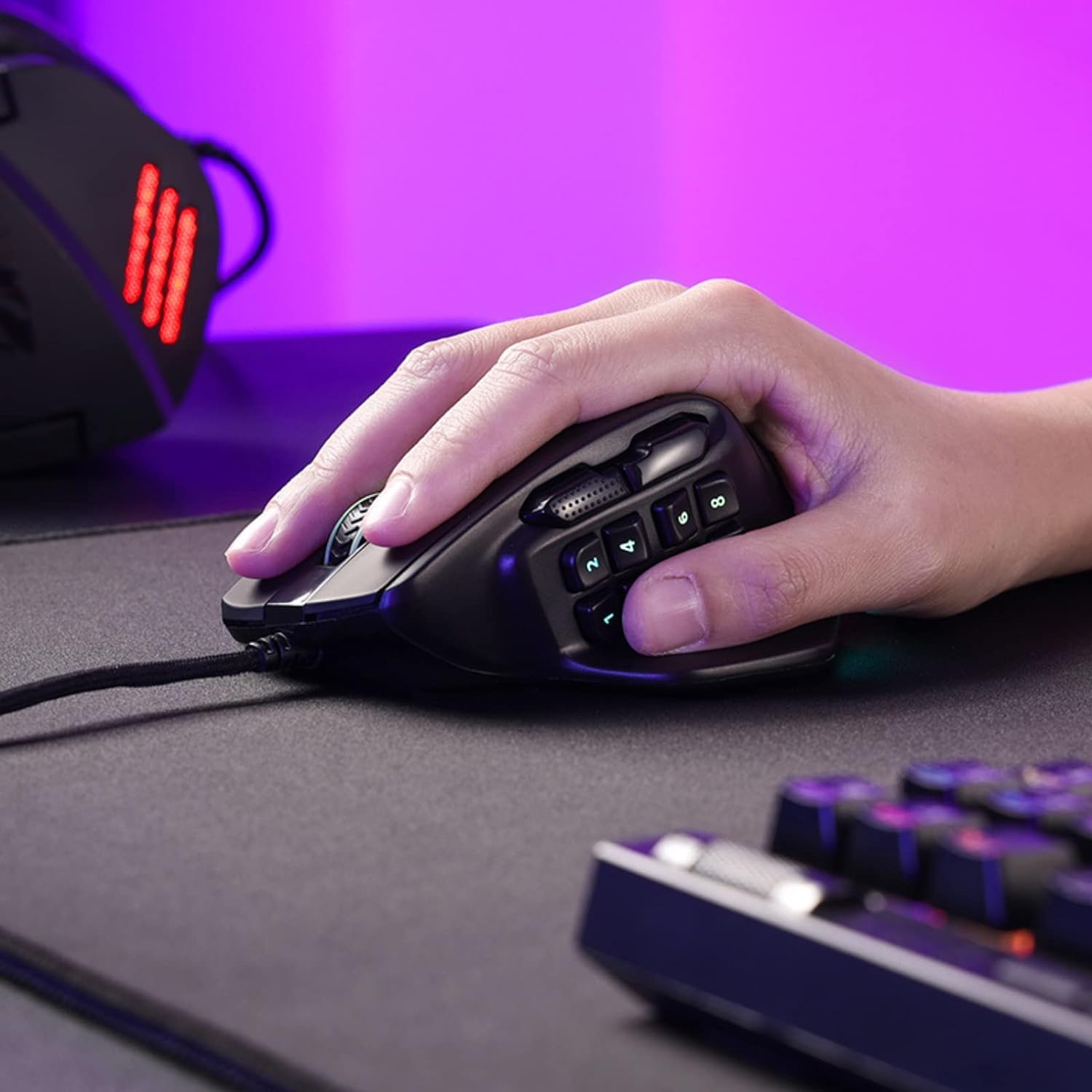 MMO Gaming Mouse, 15 Programmable Buttons RGB w/Ergonomic Natural Grip Build, Keybinds & Backlit - KeysCaps