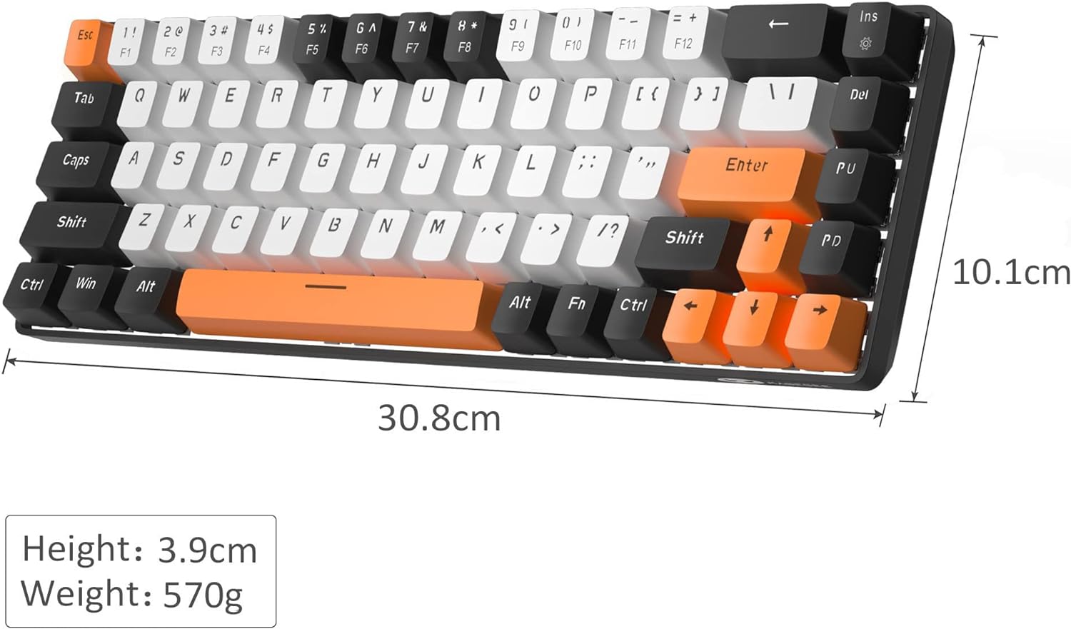 Portable Mechanical Gaming Keyboard LED Backlit Compact 68 Keys - KeysCaps