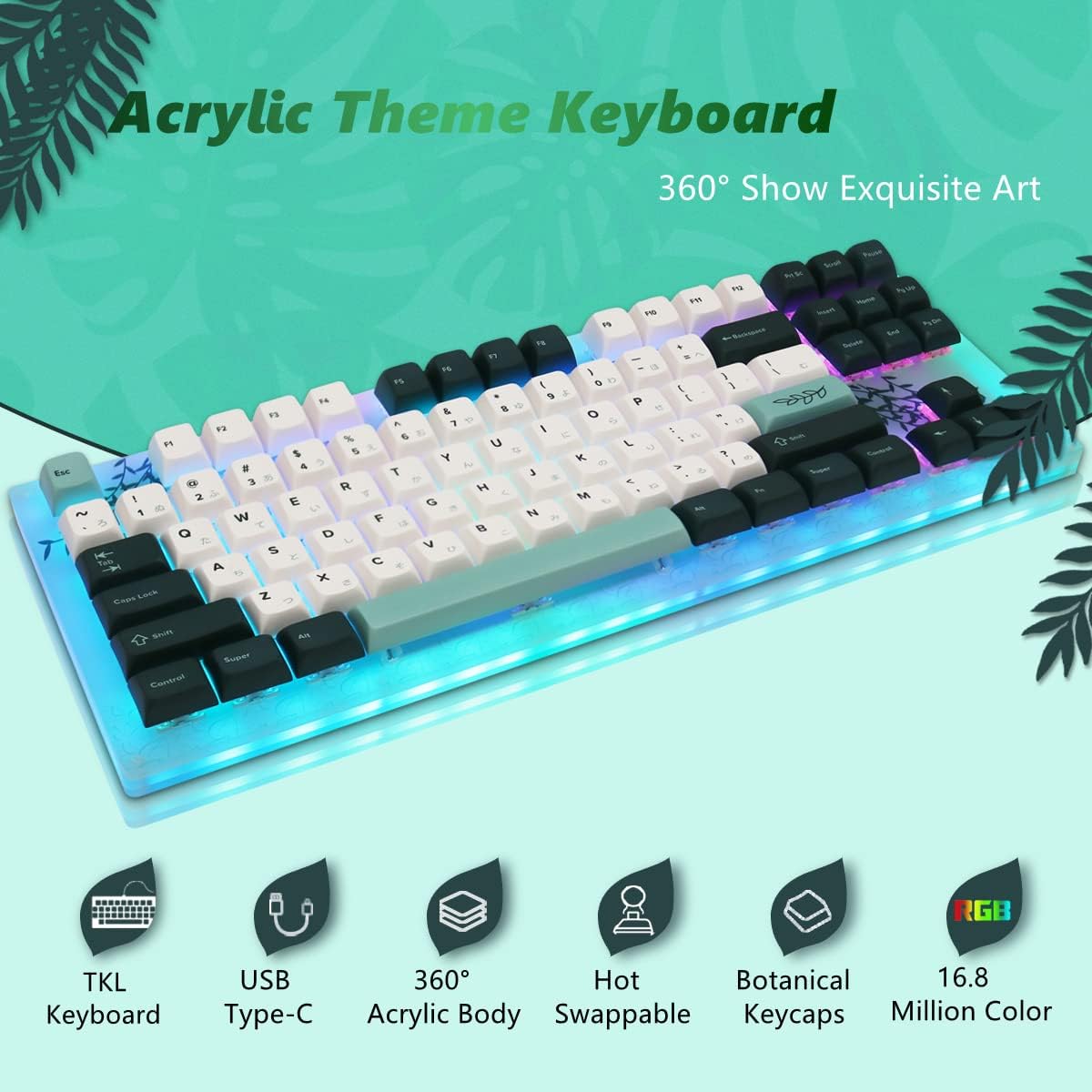 Gaming Mechanical Keyboard TKL Hot Swappable RGB with Plant Theme - KeysCaps