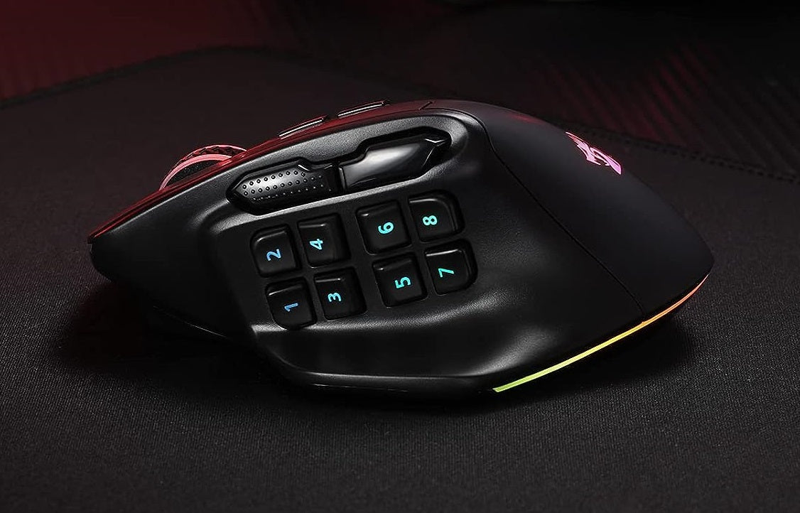 MMO Gaming Mouse, 15 Programmable Buttons RGB w/Ergonomic Natural Grip Build, Keybinds & Backlit - KeysCaps