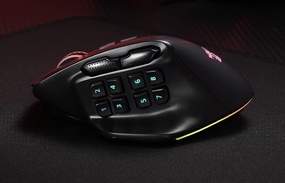 MMO Gaming Mouse, 15 Programmable Buttons RGB w/Ergonomic Natural Grip Build, Keybinds & Backlit