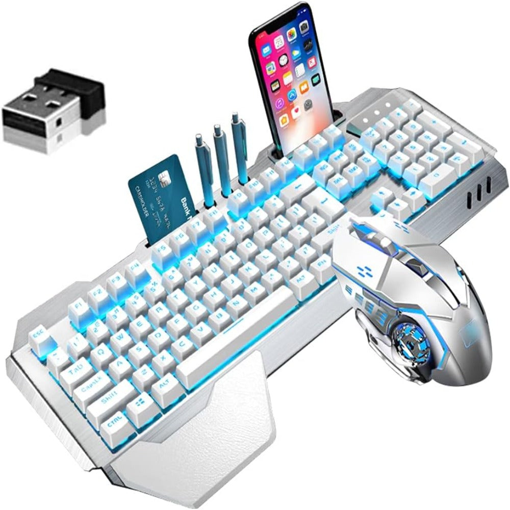 Ratón inalámbrico con teclado para juegos y alfombrilla de ratón RGB grande 
