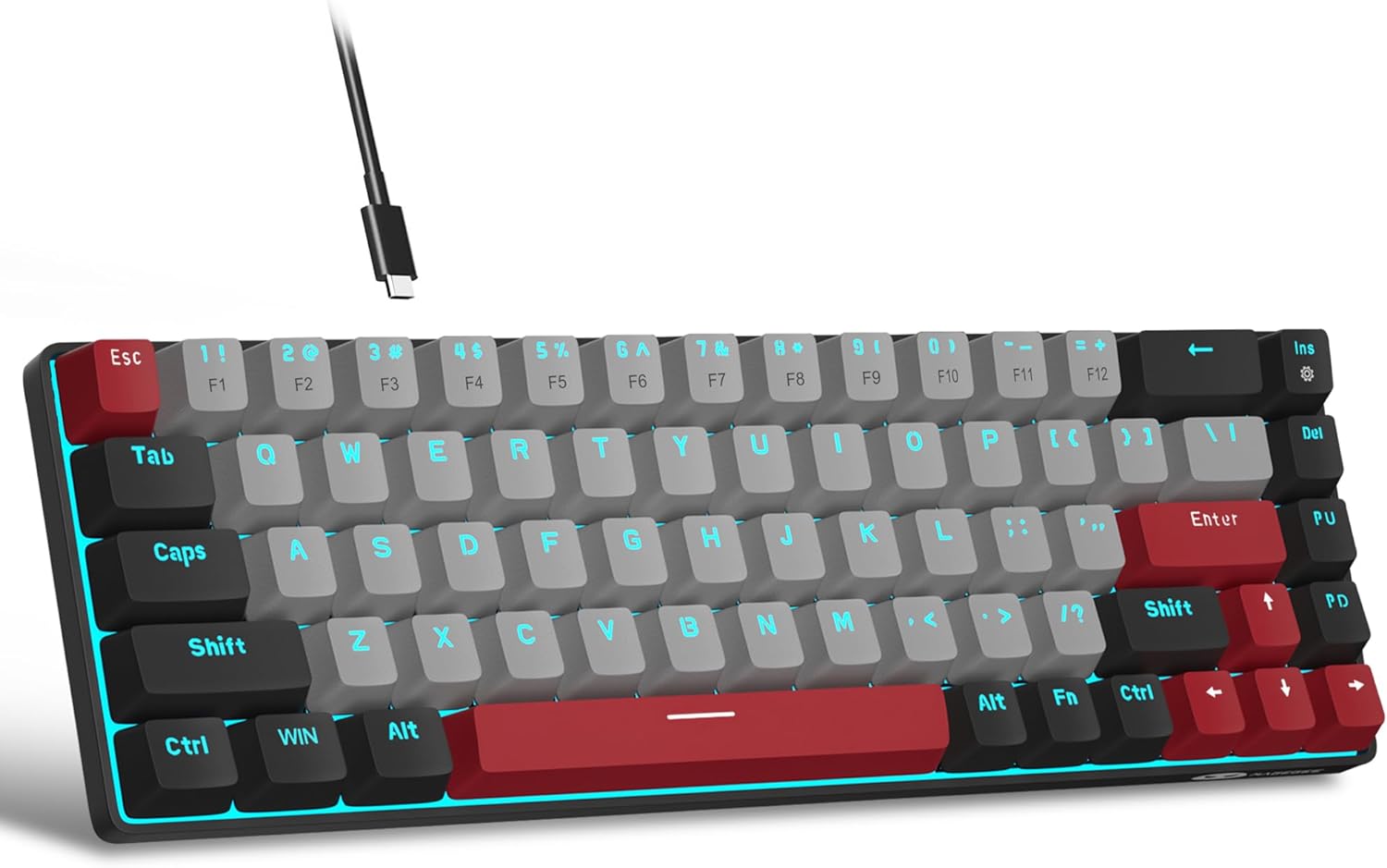 Portable Mechanical Gaming Keyboard LED Backlit Compact 68 Keys - KeysCaps