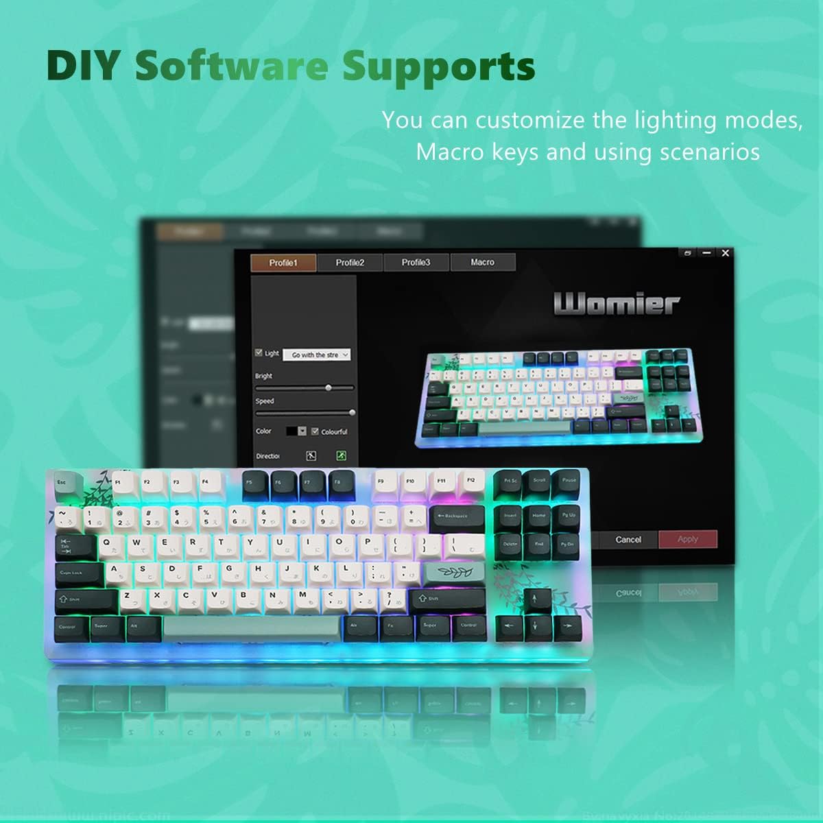 Gaming Mechanical Keyboard TKL Hot Swappable RGB with Plant Theme - KeysCaps