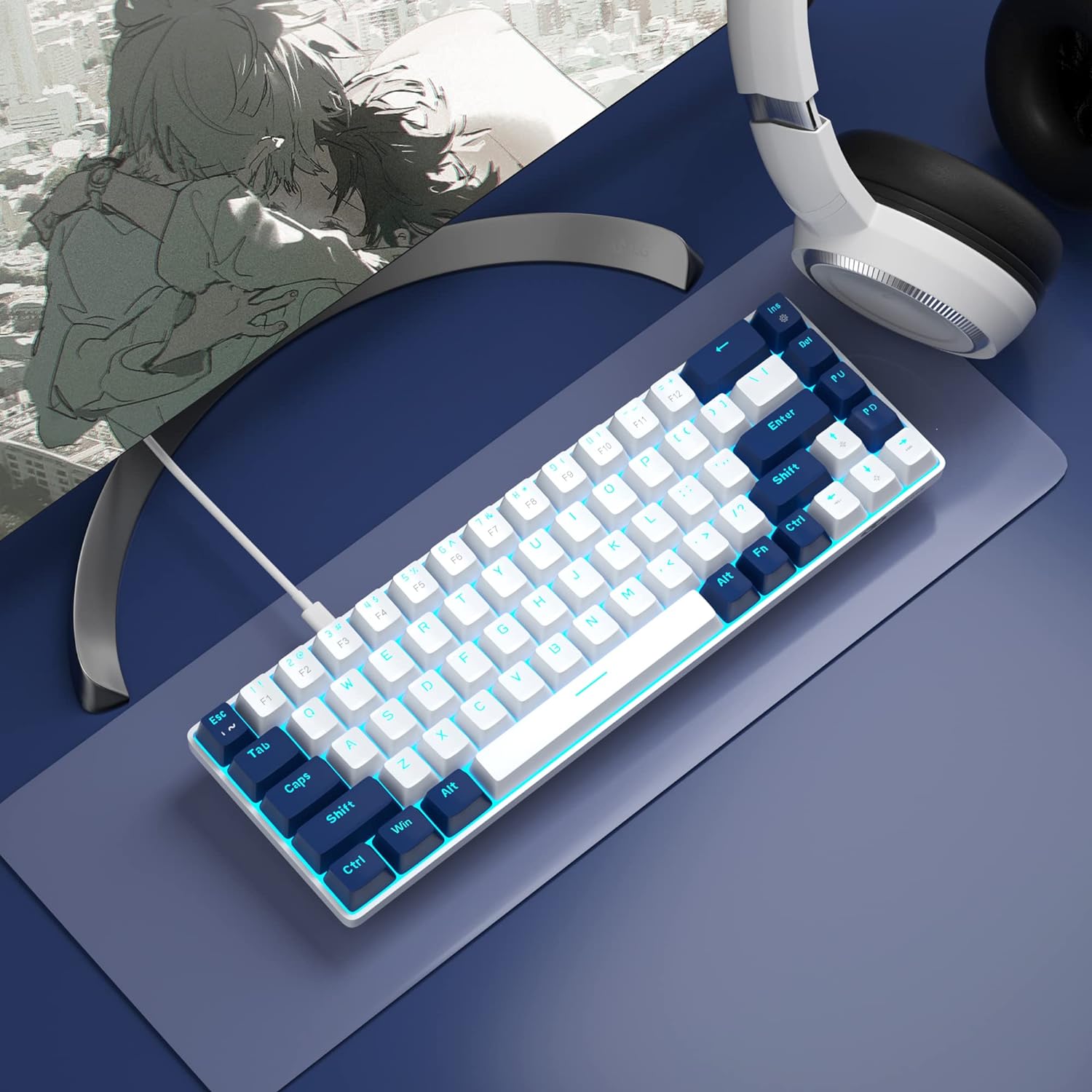 Portable Mechanical Gaming Keyboard LED Backlit Compact 68 Keys - KeysCaps