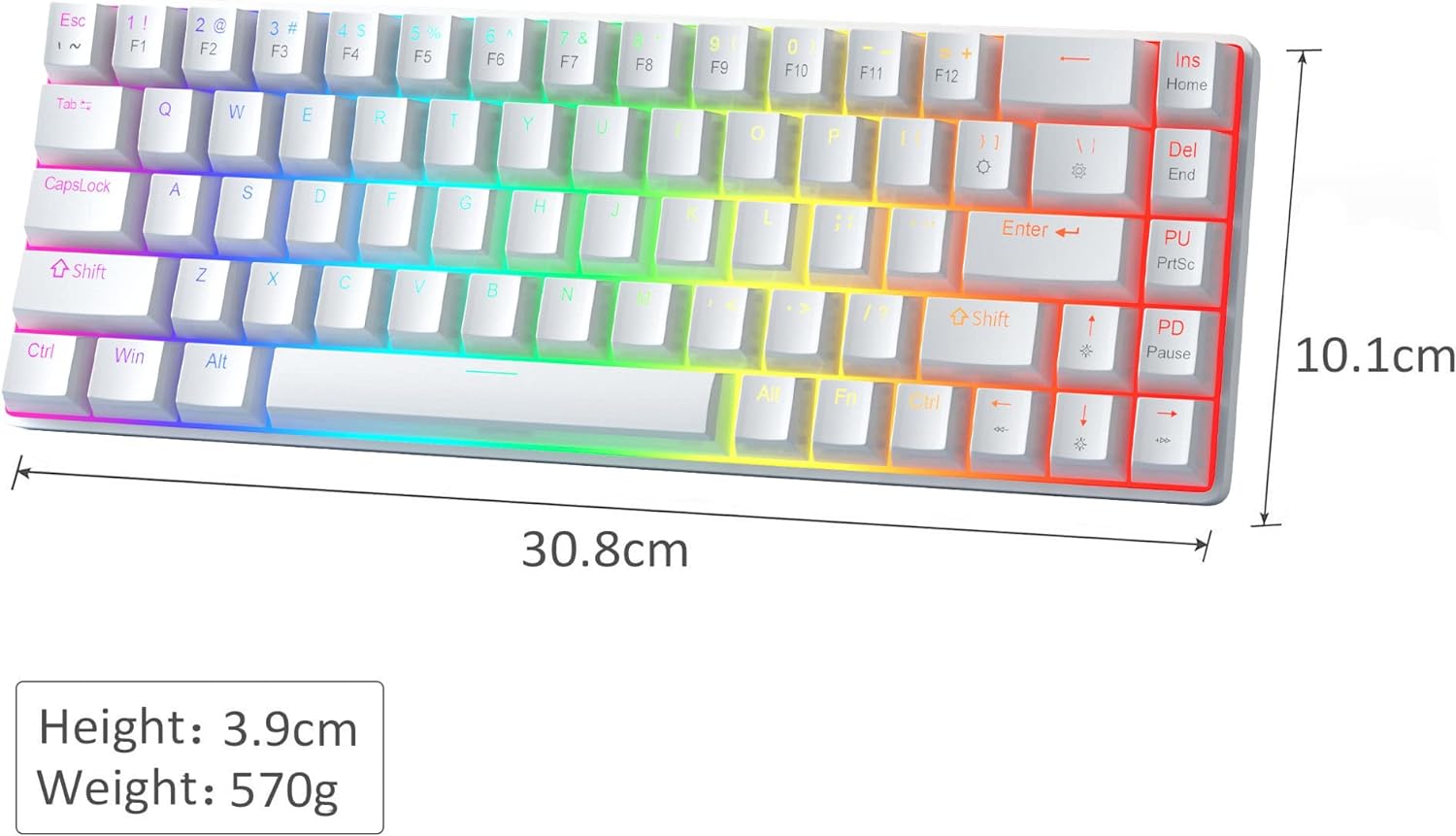 Portable Mechanical Gaming Keyboard LED Backlit Compact 68 Keys - KeysCaps