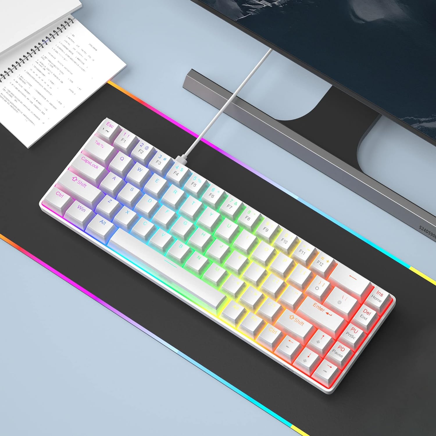 Portable Mechanical Gaming Keyboard LED Backlit Compact 68 Keys - KeysCaps