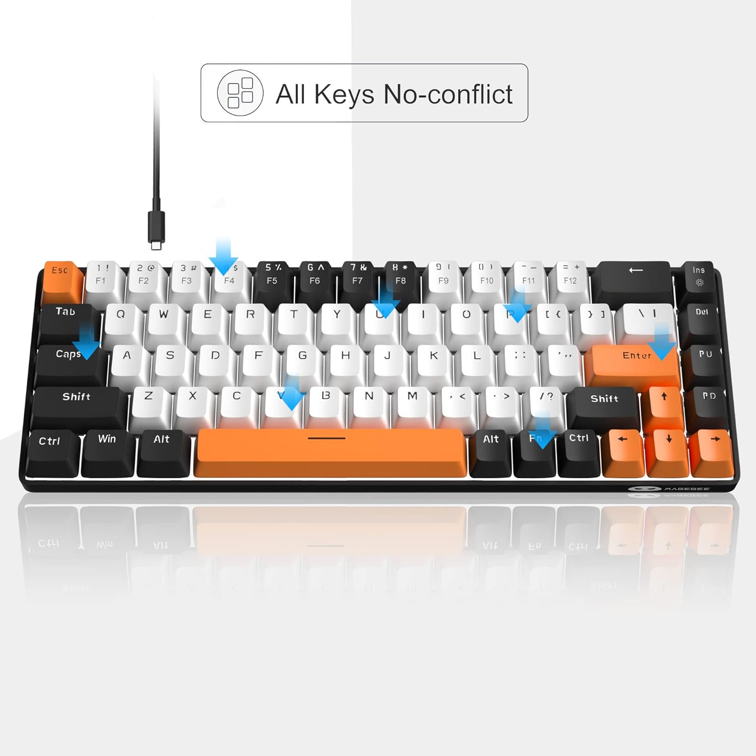 Portable Mechanical Gaming Keyboard LED Backlit Compact 68 Keys - KeysCaps