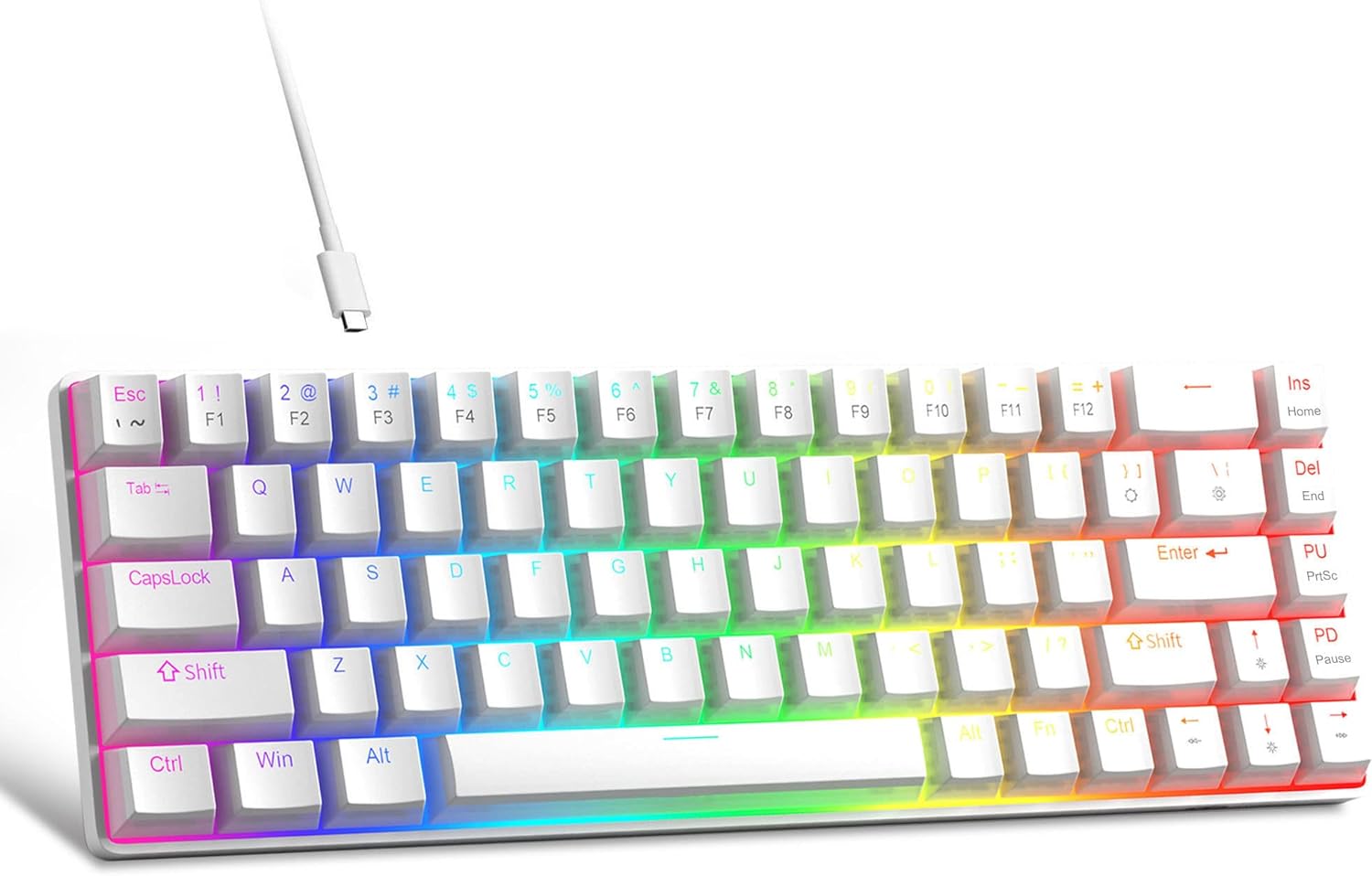 Portable Mechanical Gaming Keyboard LED Backlit Compact 68 Keys - KeysCaps