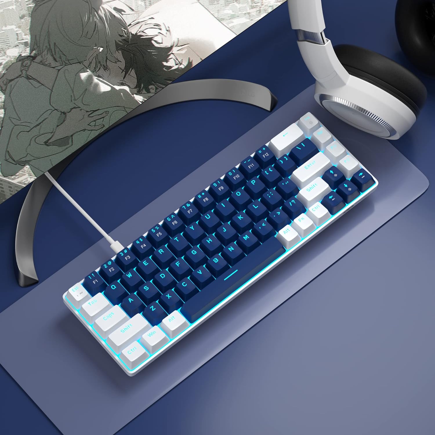 Portable Mechanical Gaming Keyboard LED Backlit Compact 68 Keys - KeysCaps