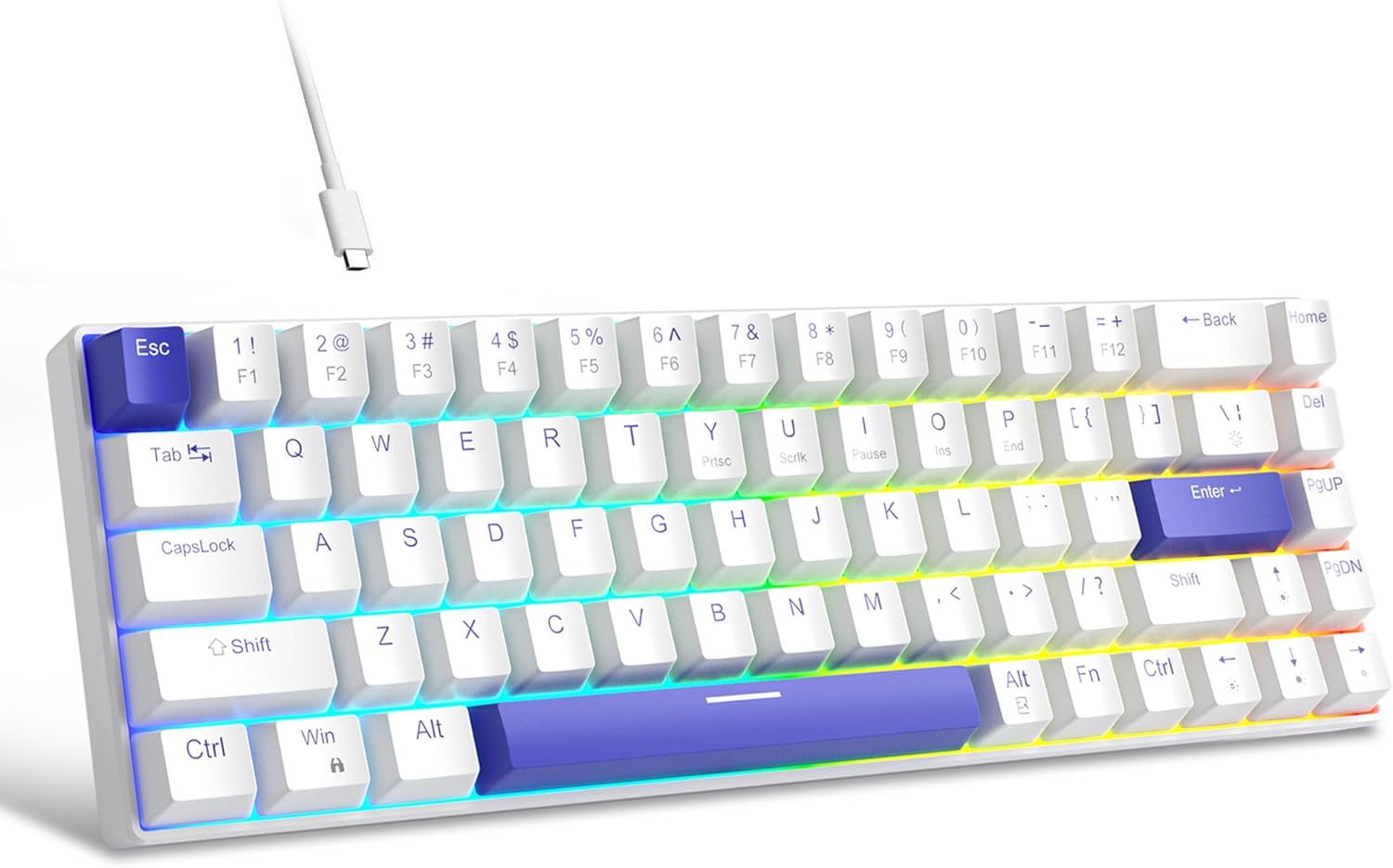 Portable Mechanical Gaming Keyboard LED Backlit Compact 68 Keys - KeysCaps