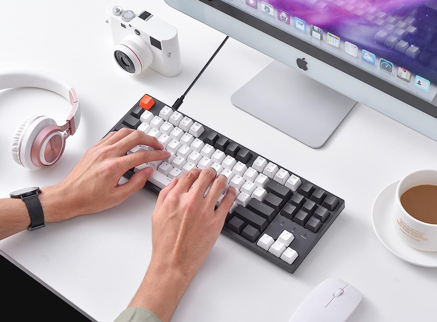 Wired Mechanical Keyboard 80% Layout White LED Backlit Double-Shot ABS Keycaps - KeysCaps