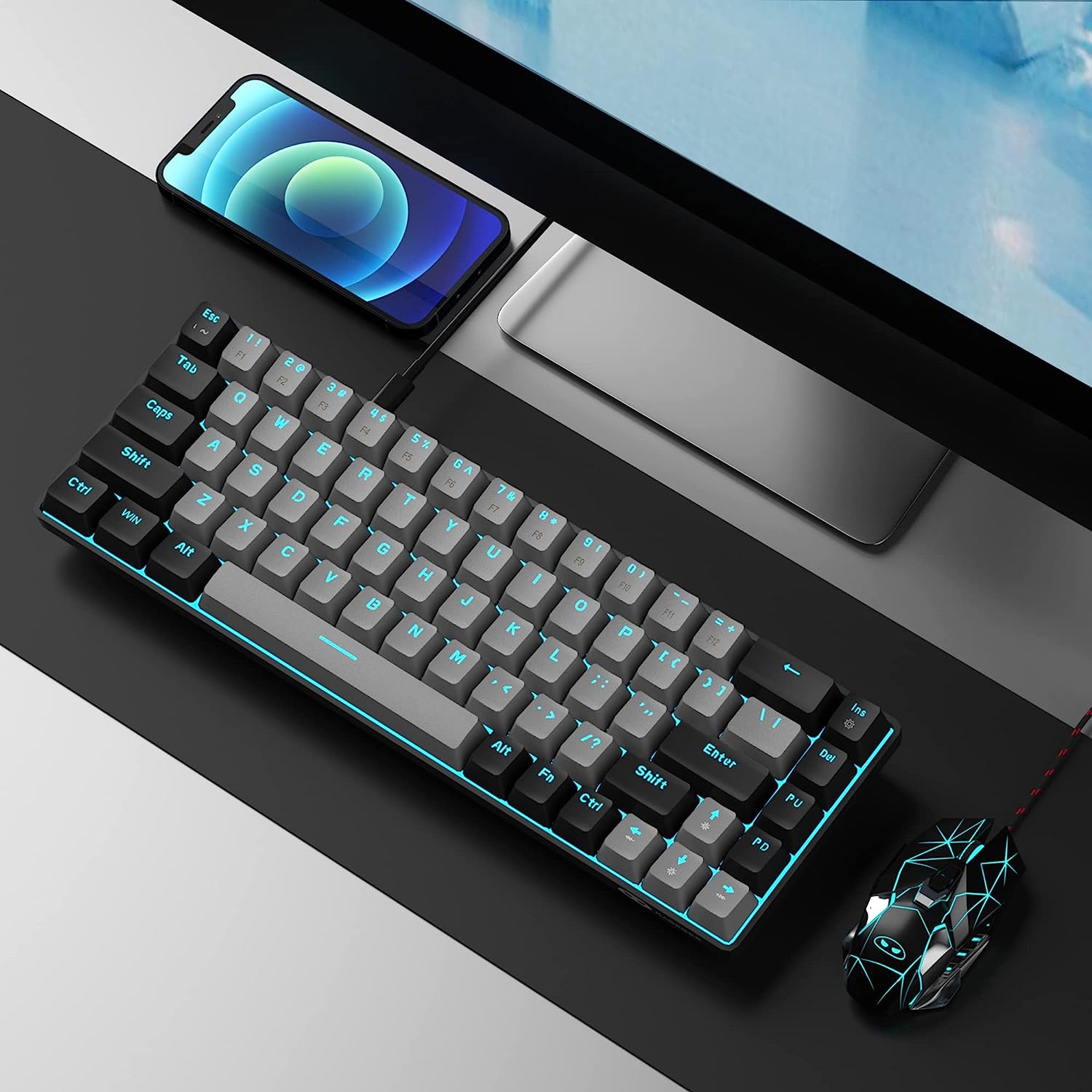 Portable Mechanical Gaming Keyboard LED Backlit Compact 68 Keys - KeysCaps