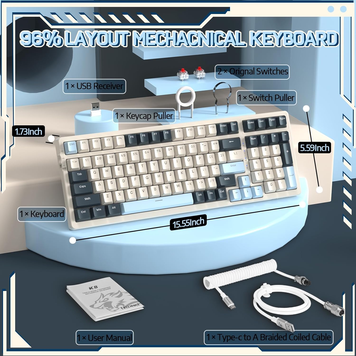 Wireless Mechancial Gaming Keyboard Hot-Swapped with Rainbow Backlit