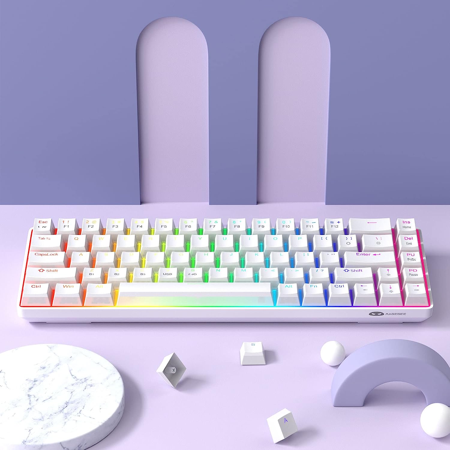 Portable Mechanical Gaming Keyboard LED Backlit Compact 68 Keys - KeysCaps