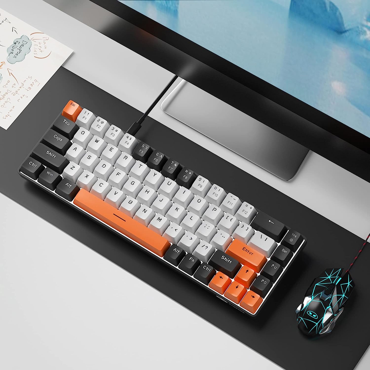 Portable Mechanical Gaming Keyboard LED Backlit Compact 68 Keys - KeysCaps