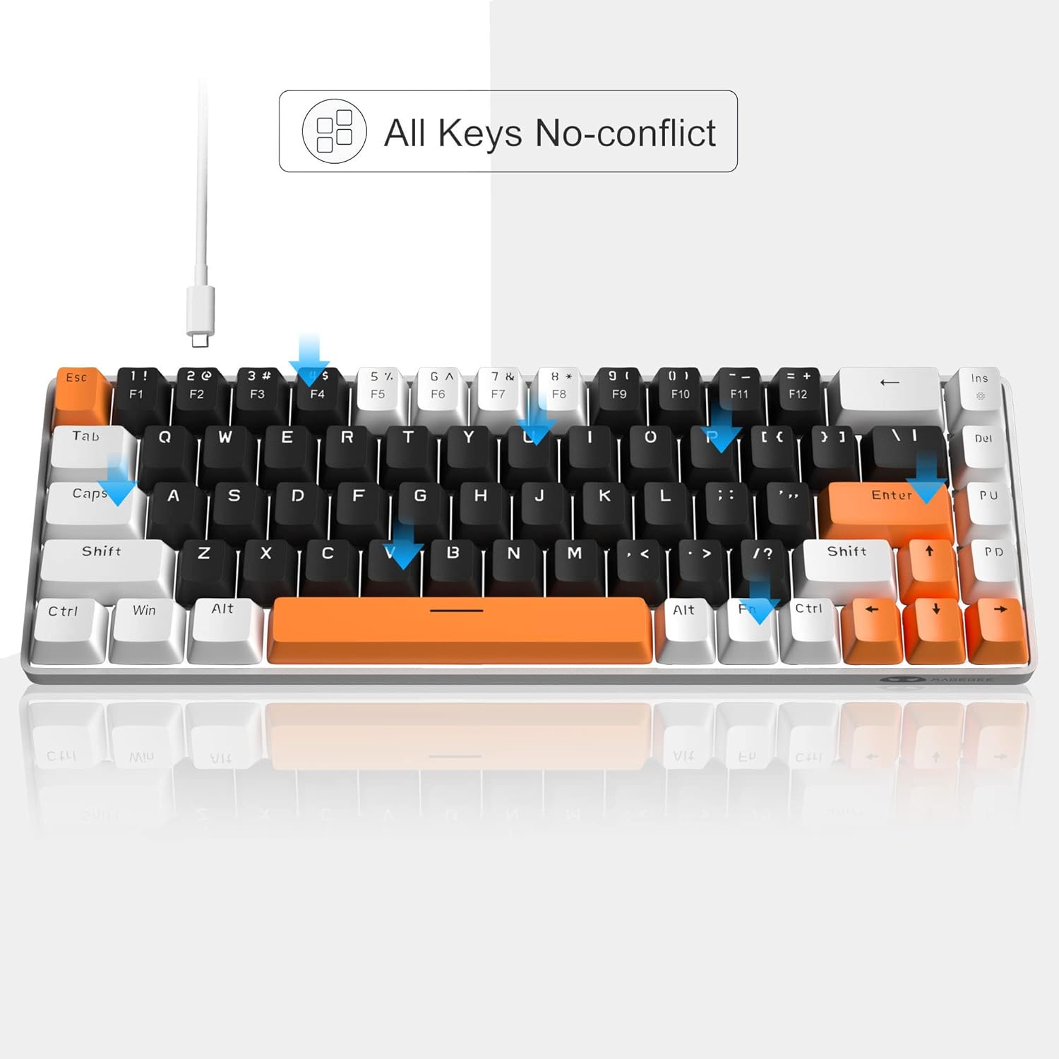 Portable Mechanical Gaming Keyboard LED Backlit Compact 68 Keys - KeysCaps