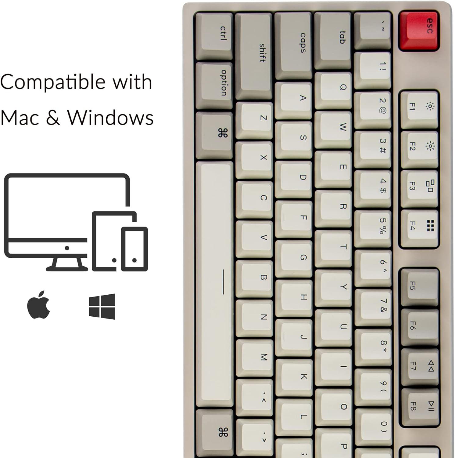 Teclado mecánico de tamaño completo en color retro: compatible con Mac Windows, 104 teclas, cable trenzado USB tipo C 