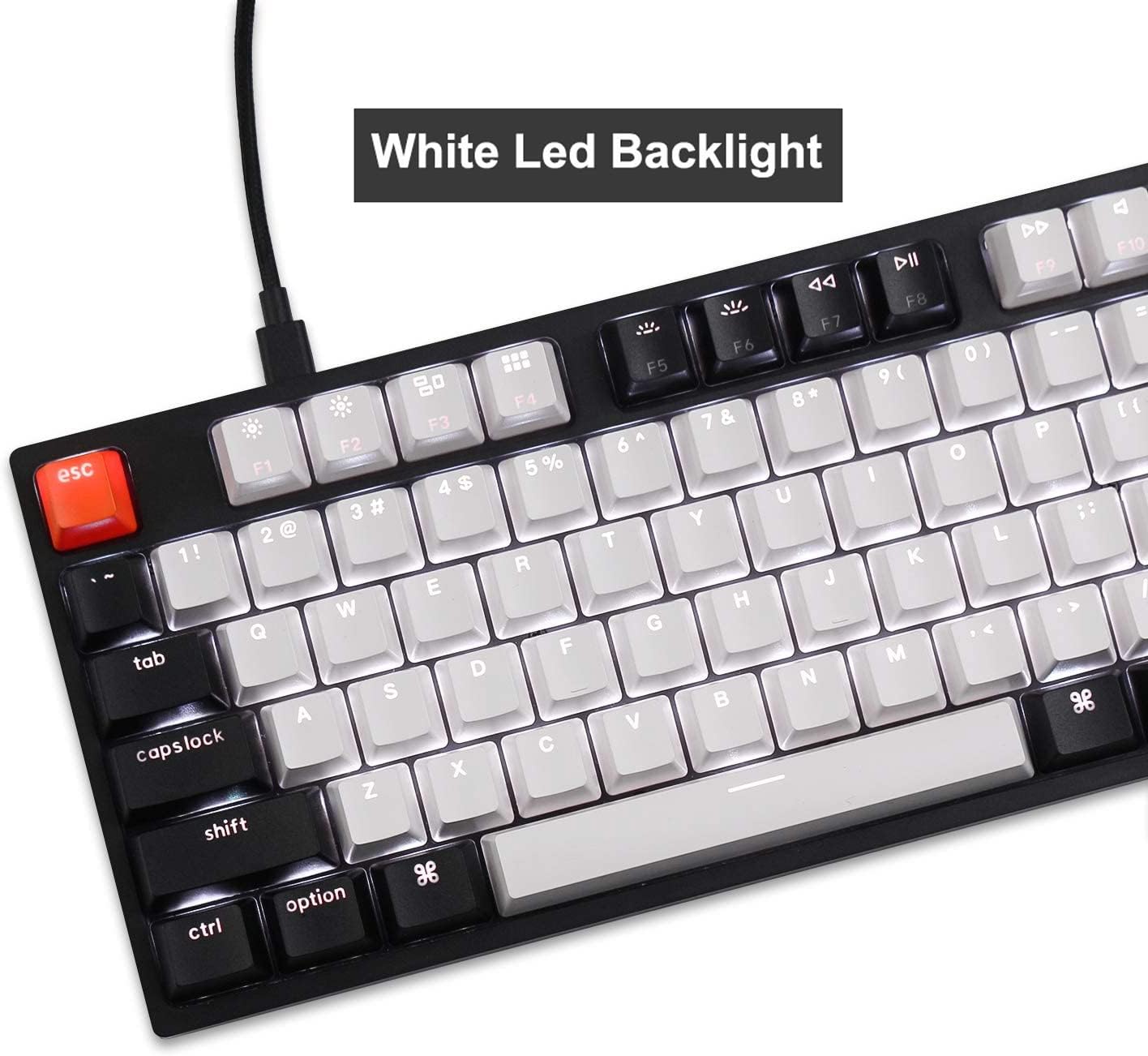 Wired Mechanical Keyboard 80% Layout White LED Backlit Double-Shot ABS Keycaps - KeysCaps