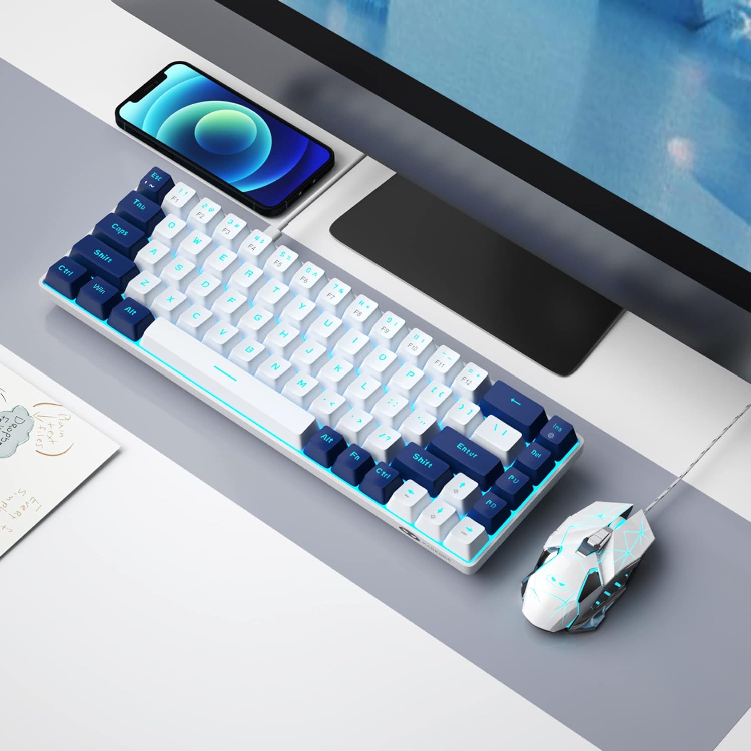 Portable Mechanical Gaming Keyboard LED Backlit Compact 68 Keys - KeysCaps