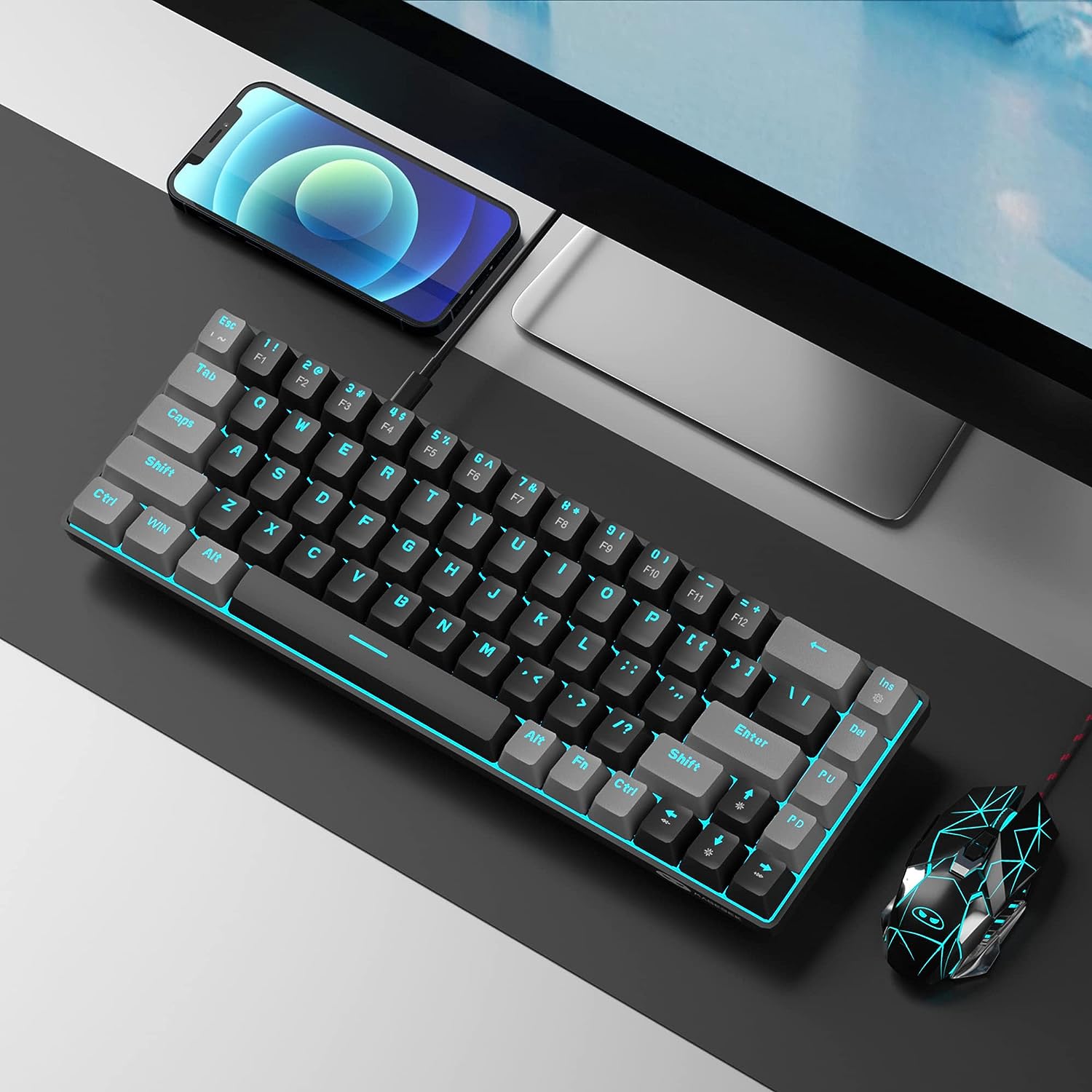 Portable Mechanical Gaming Keyboard LED Backlit Compact 68 Keys - KeysCaps