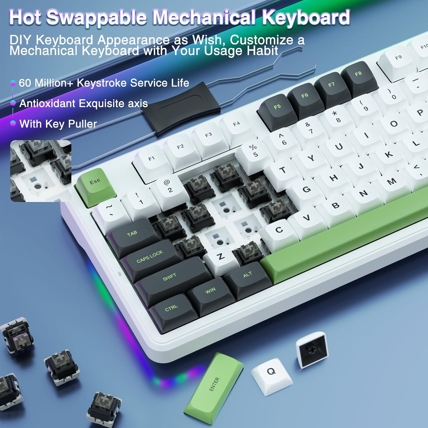 Wireless Custom Mechanical Gaming Keyboard Hot Swappable 2.4Ghz