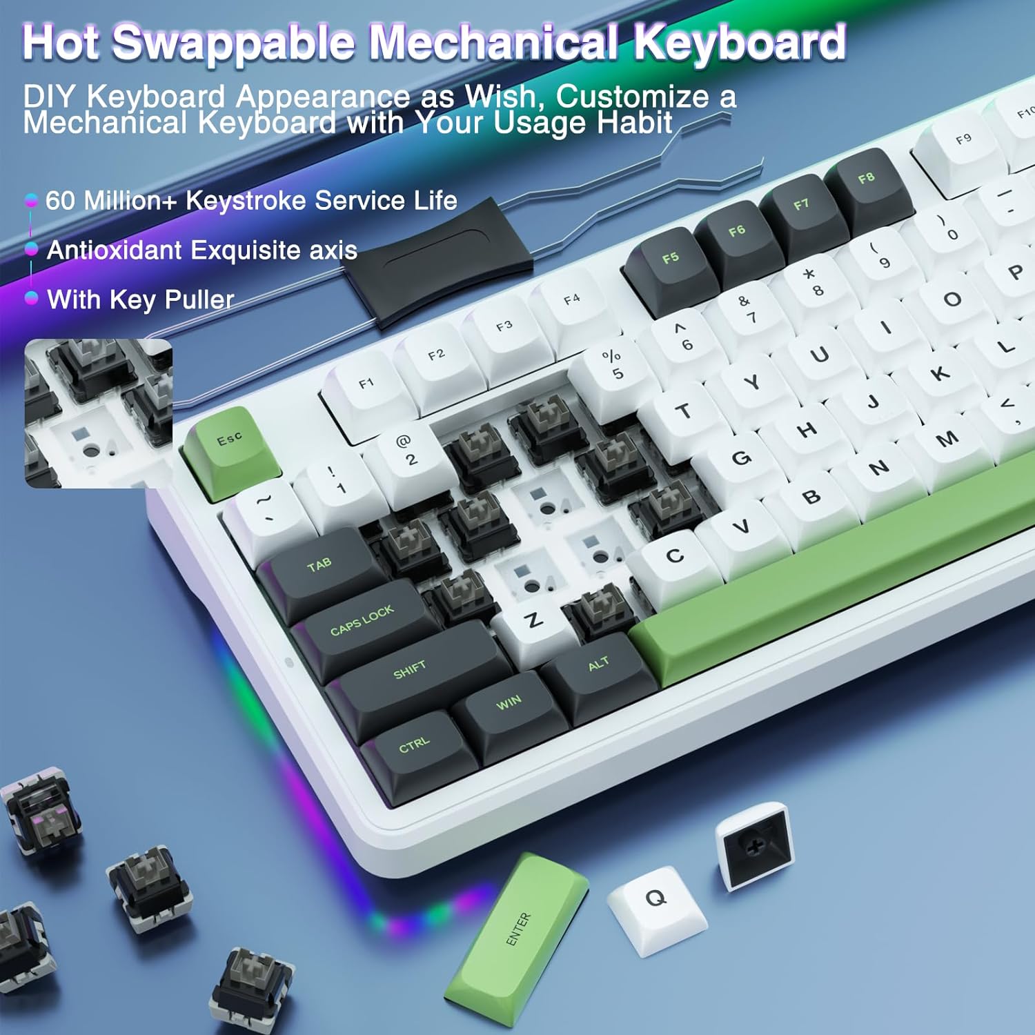 Wireless Custom Mechanical Gaming Keyboard Hot Swappable 2.4Ghz - KeysCaps