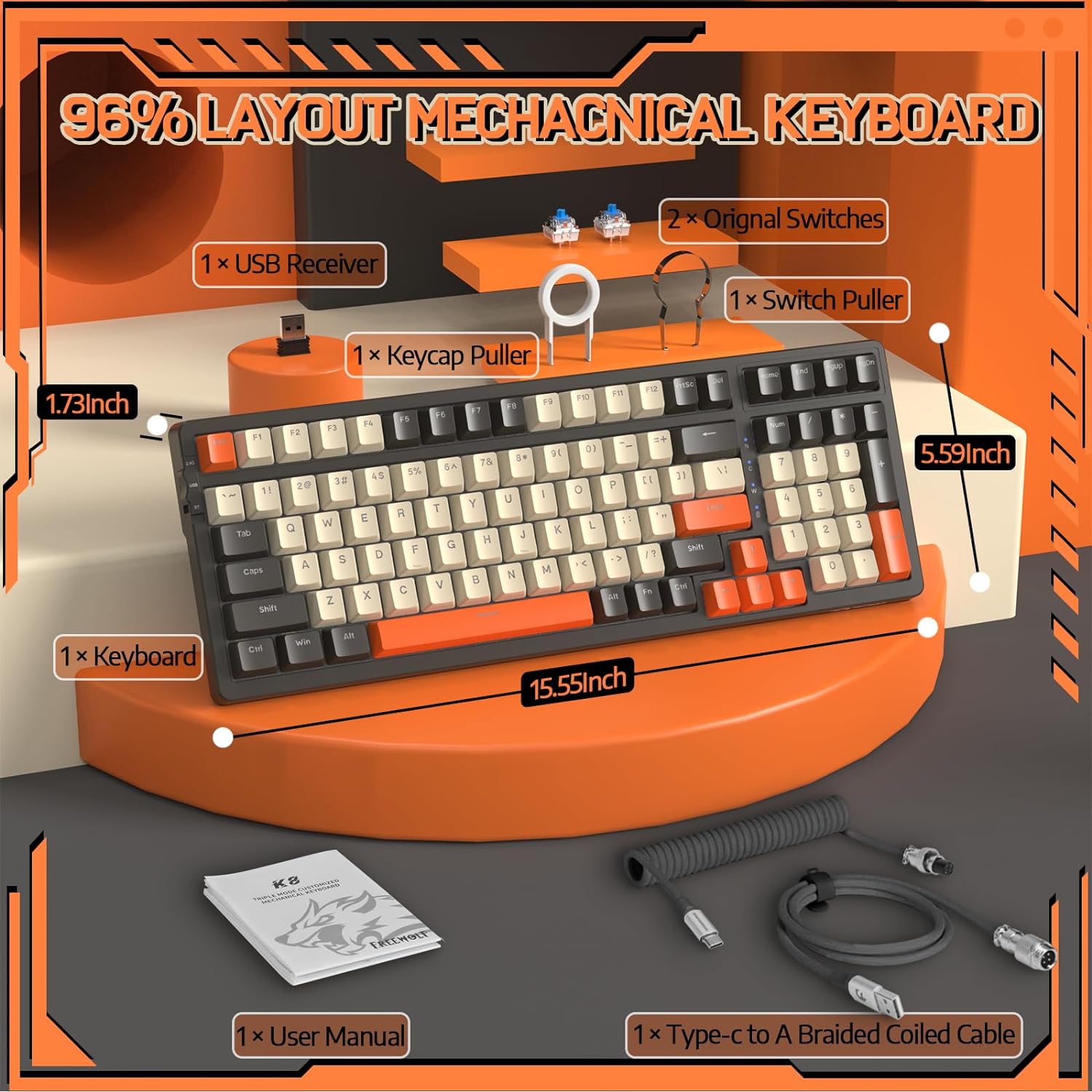 Wireless Mechancial Gaming Keyboard Hot-Swapped with Rainbow Backlit - KeysCaps
