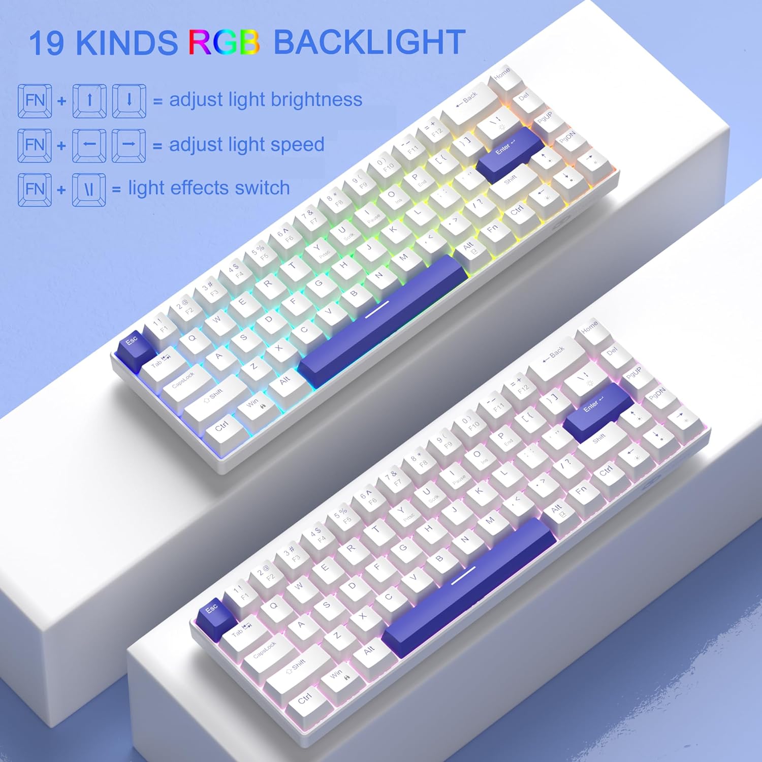 Portable Mechanical Gaming Keyboard LED Backlit Compact 68 Keys - KeysCaps