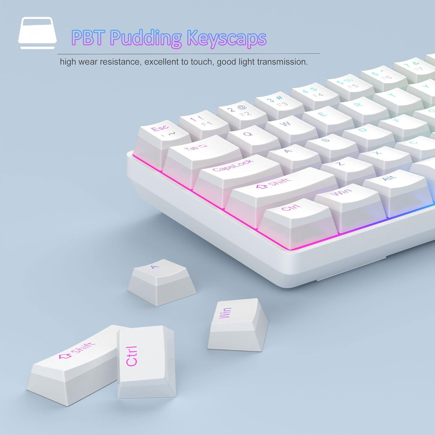 Portable Mechanical Gaming Keyboard LED Backlit Compact 68 Keys - KeysCaps