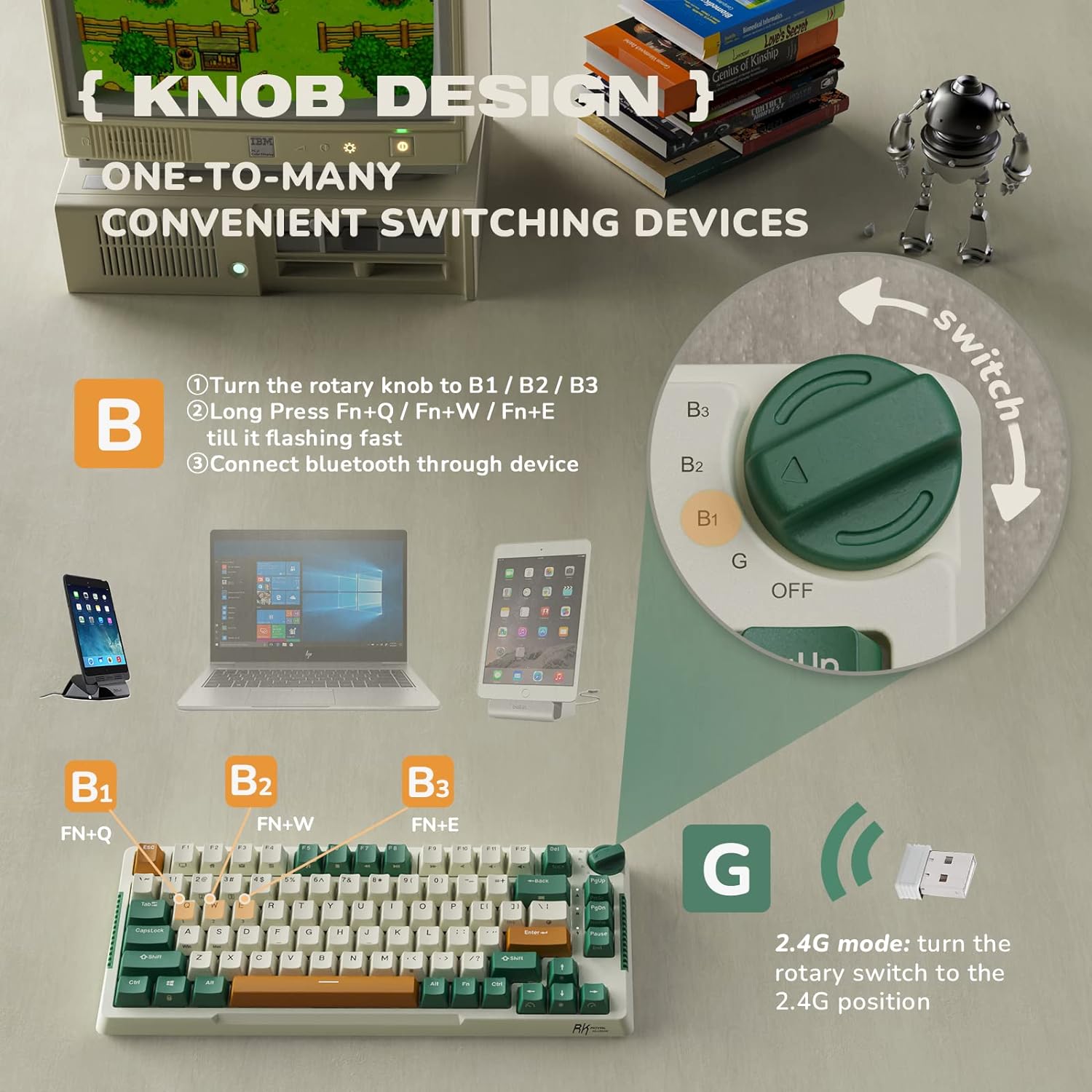 Wireless Gaming Mechanical Keyboard Knob Control Triple Mode Gasket Mount RGB Backlit - KeysCaps