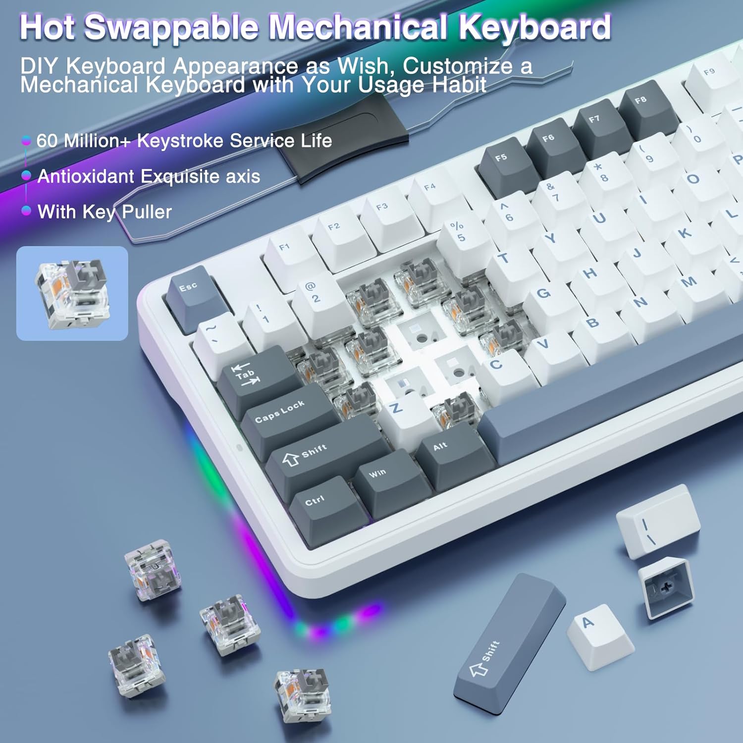 Wireless Custom Mechanical Gaming Keyboard Hot Swappable 2.4Ghz