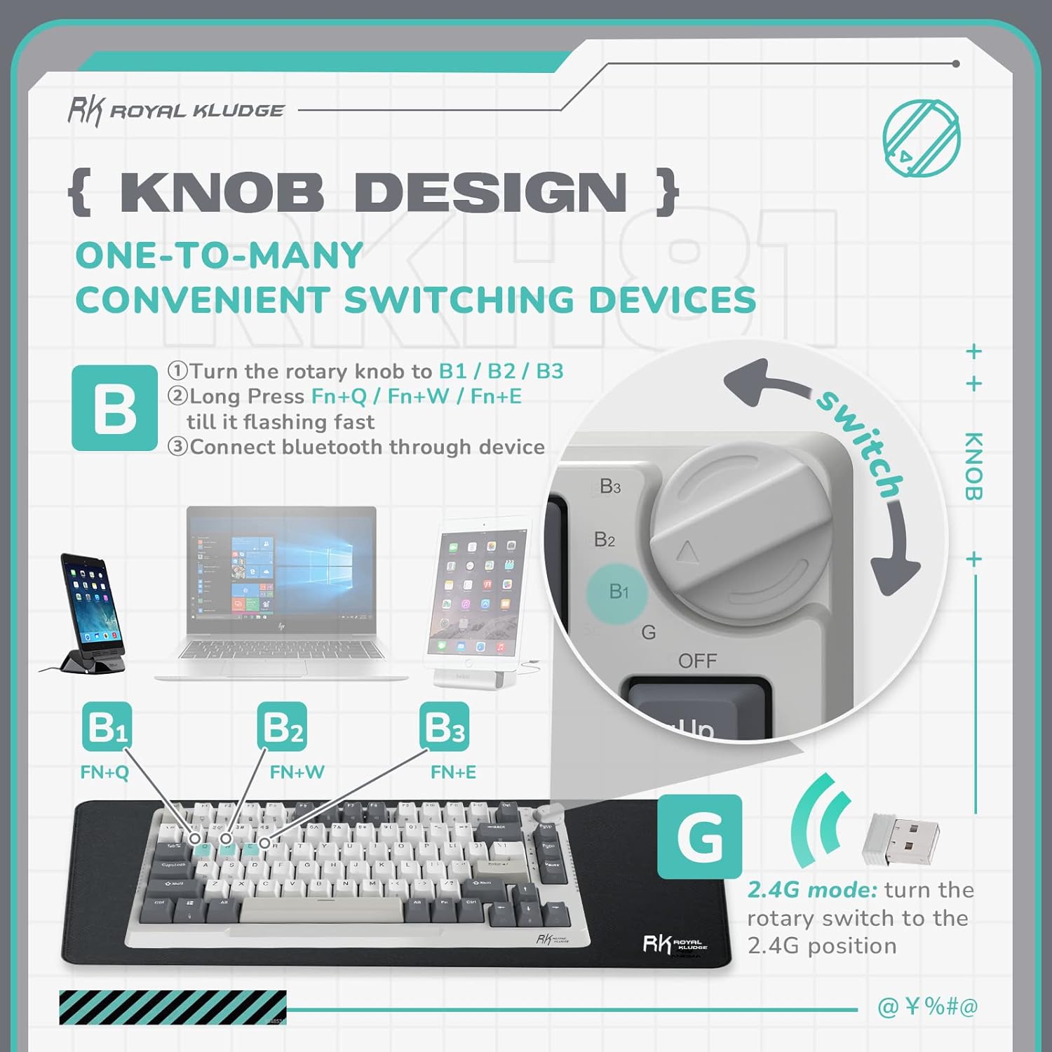 Wireless Gaming Mechanical Keyboard Knob Control Triple Mode Gasket Mount RGB Backlit - KeysCaps