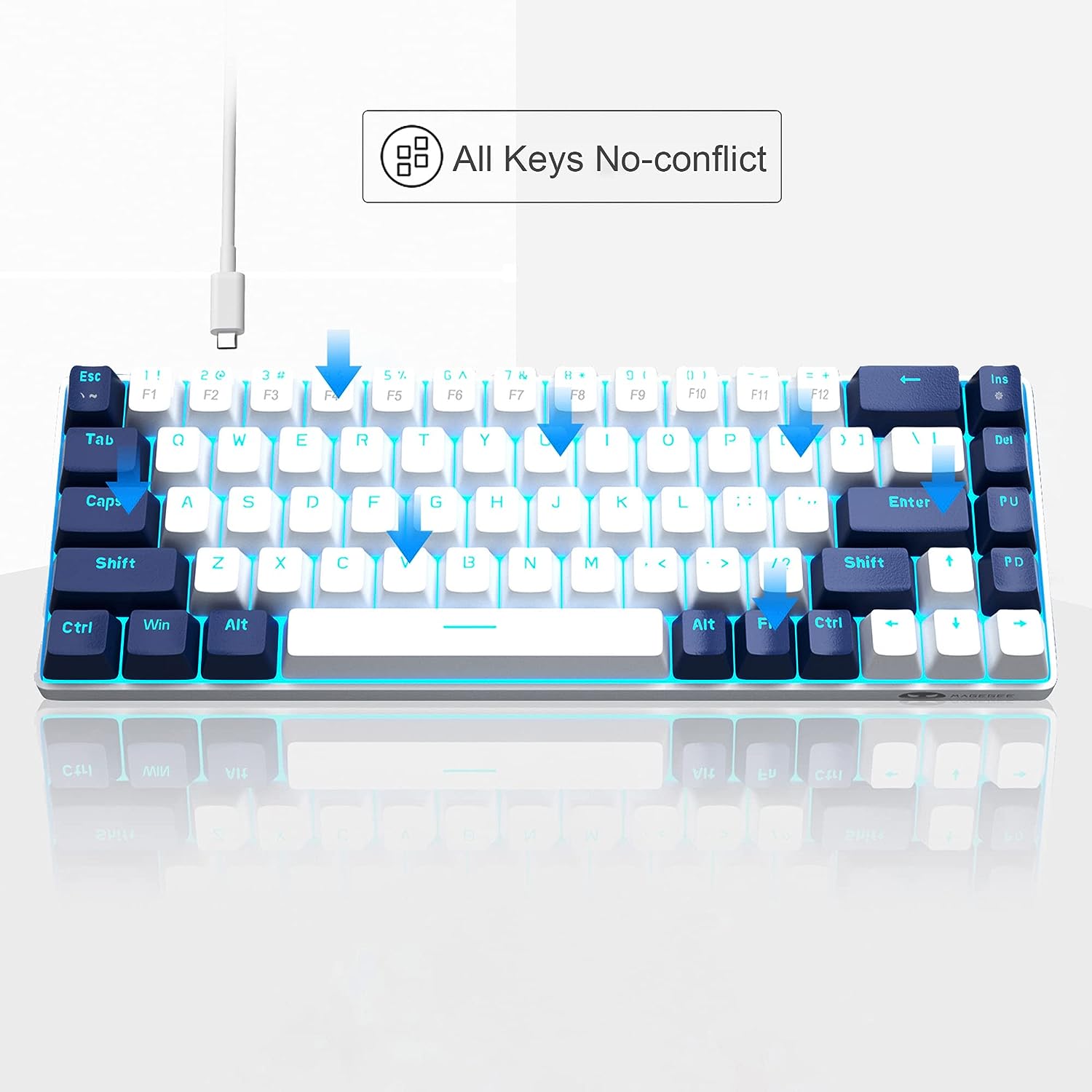 Portable Mechanical Gaming Keyboard LED Backlit Compact 68 Keys - KeysCaps