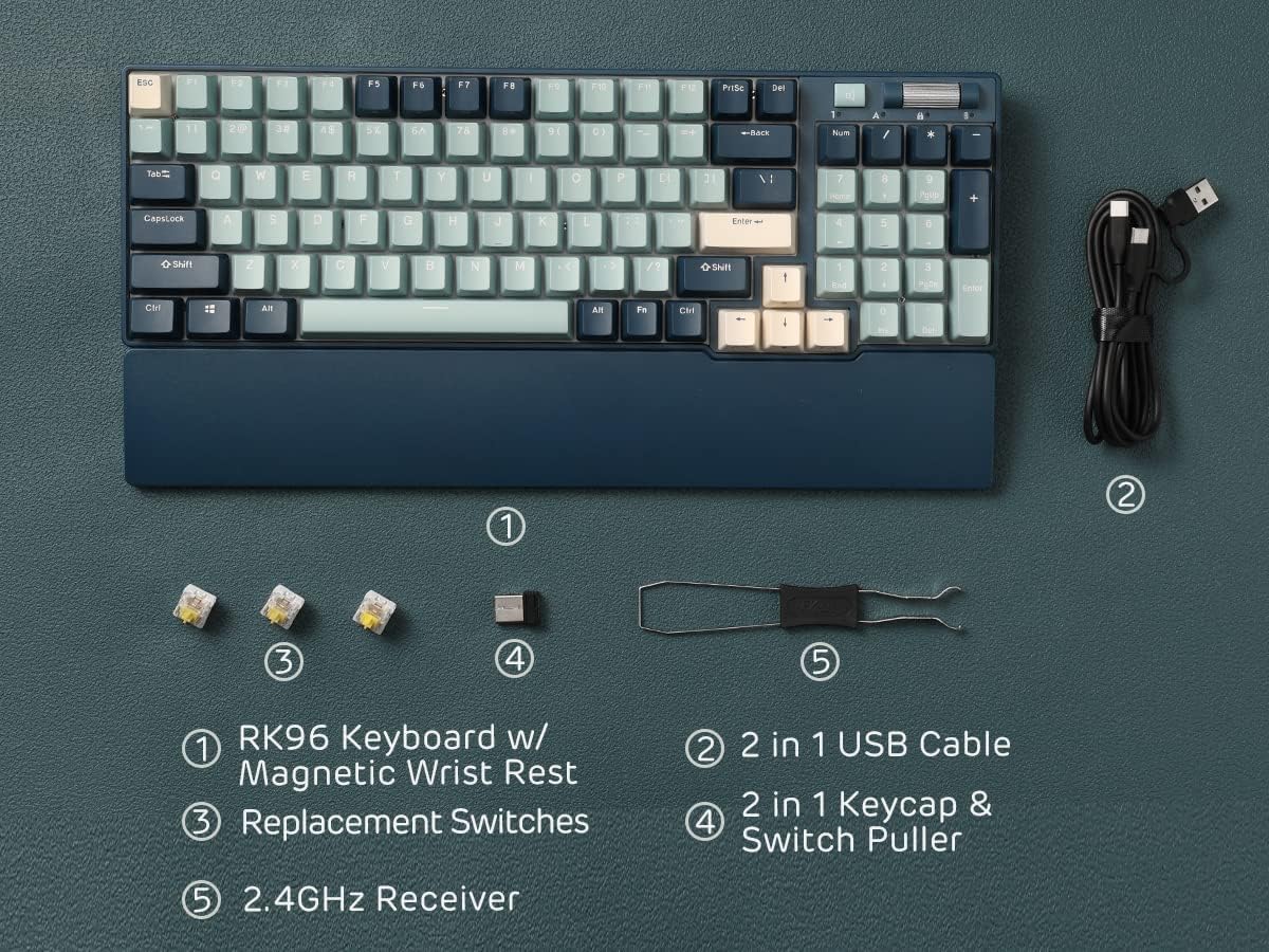 Wireless Triple Mode Hot Swappable Mechanical Gaming Keyboard w/Wrist Rest - KeysCaps