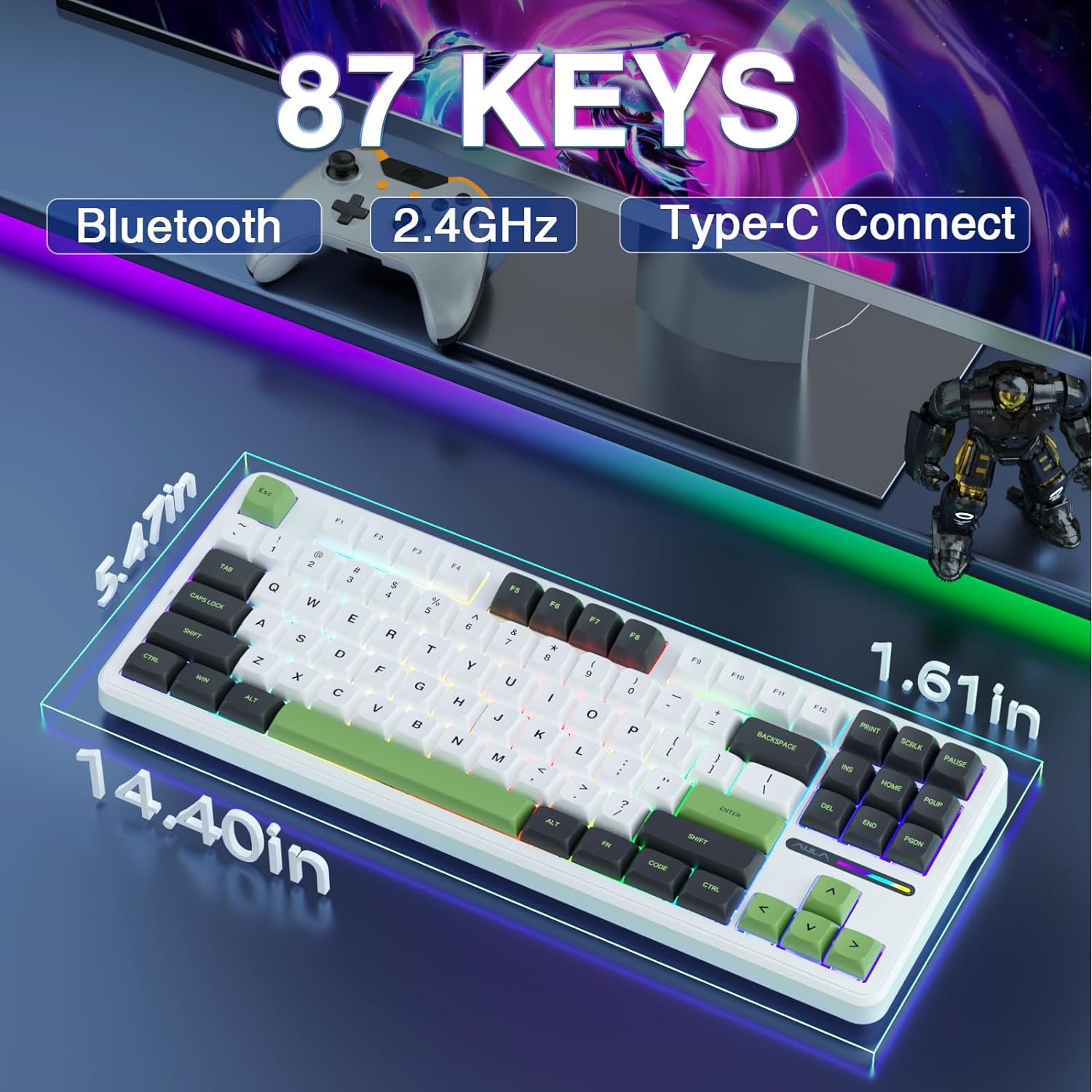 Wireless Custom Mechanical Gaming Keyboard Hot Swappable 2.4Ghz