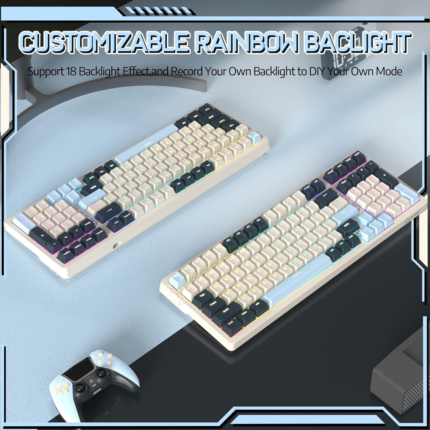 Wireless Mechancial Gaming Keyboard Hot-Swapped with Rainbow Backlit