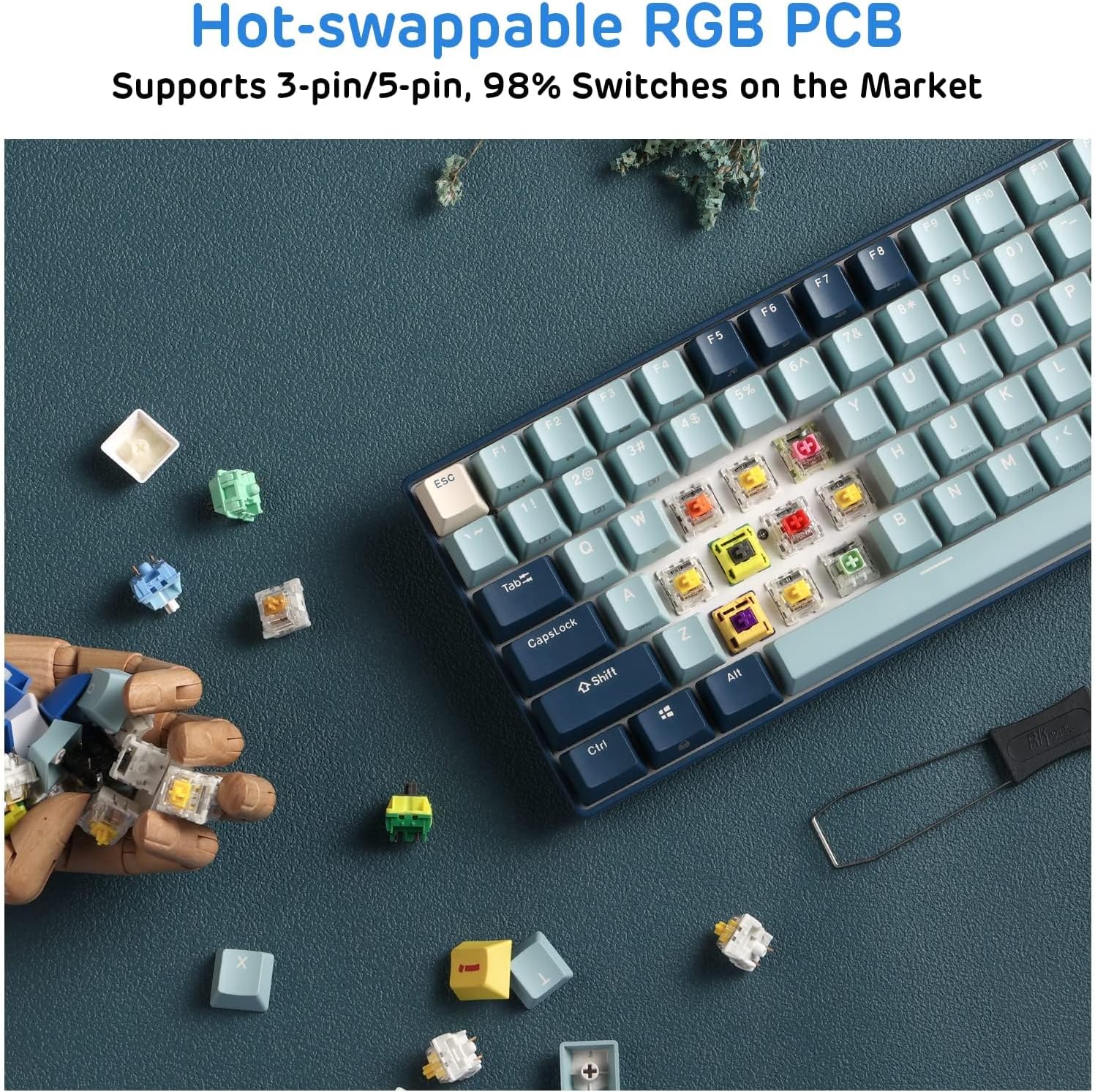 Wireless Triple Mode Hot Swappable Mechanical Gaming Keyboard w/Wrist Rest - KeysCaps